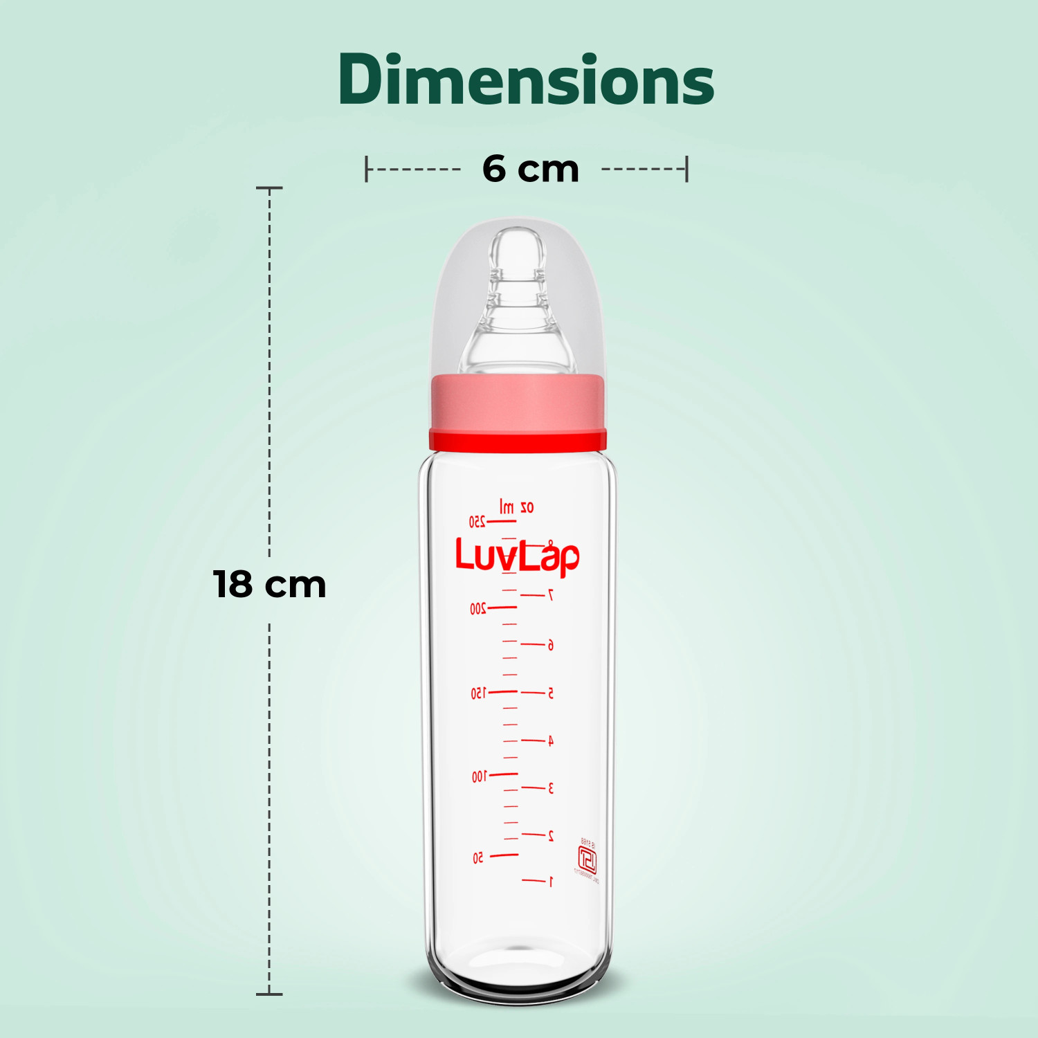 Image of LuvLap Essential Slim Neck Glass Feeding Bottle, Newborns & Toddlers BPA Free Pack of 2 - 250 ml