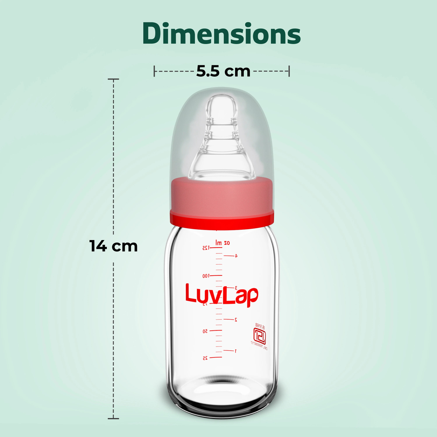 Image of LuvLap Essential Slim Neck Glass Feeding Bottle, Newborns & Toddlers BPA Free Pack of 2 - 125 ml