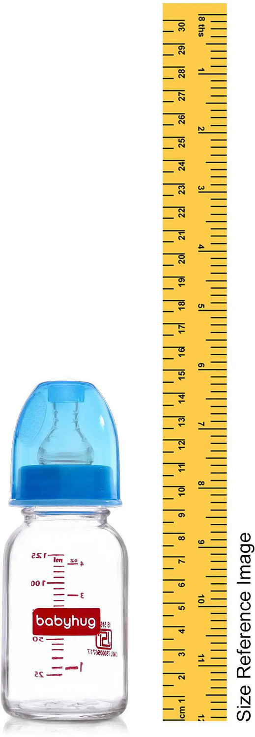 Image of babyhug Glass Baby Feeding Bottle - BPA-Free, Leak-Proof & Safe - 125 ml (Blue)