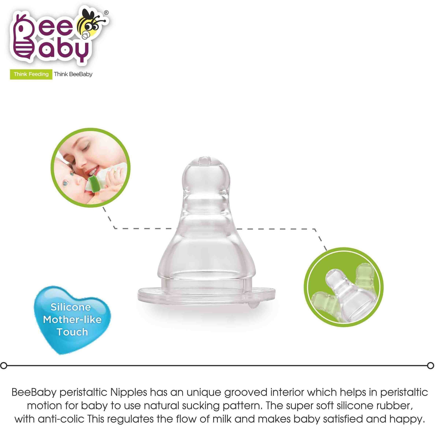 Image of Beebaby Basic Slim Neck Baby Feeding Bottle with Anti-Colic Nipple, BPA FREE, 4M+, Green - 125 ml
