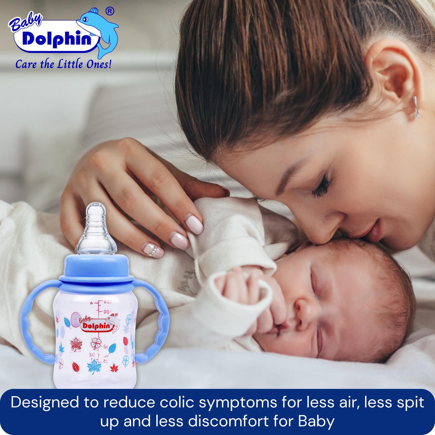 Image of Baby Dolphin Anti-Colic Slim Neck Baby Feeding Bottle with Handle, BPA Free, Milk Bottle, 3m+ - 125 ml