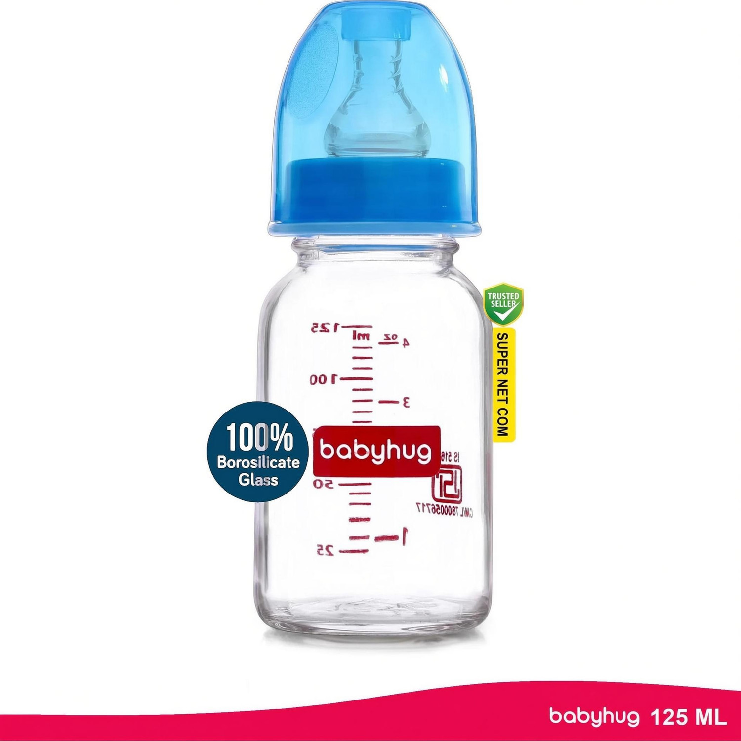 Image of babyhug Glass Baby Feeding Bottle - BPA-Free, Leak-Proof & Safe - 125 ml (Blue)