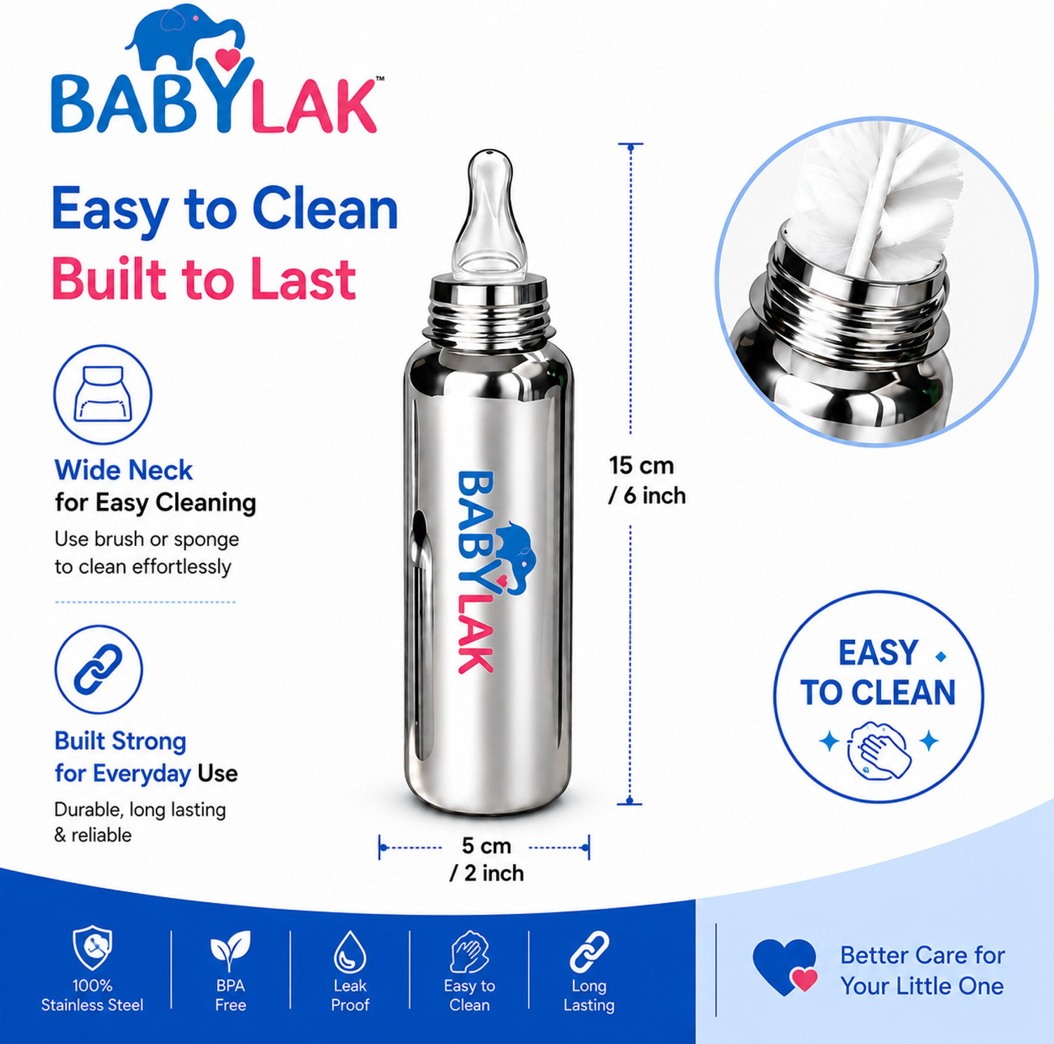 Image of babylak Baby Feeding Bottle With Silicone Nipple Steel Bottle For Kids - 200 ml