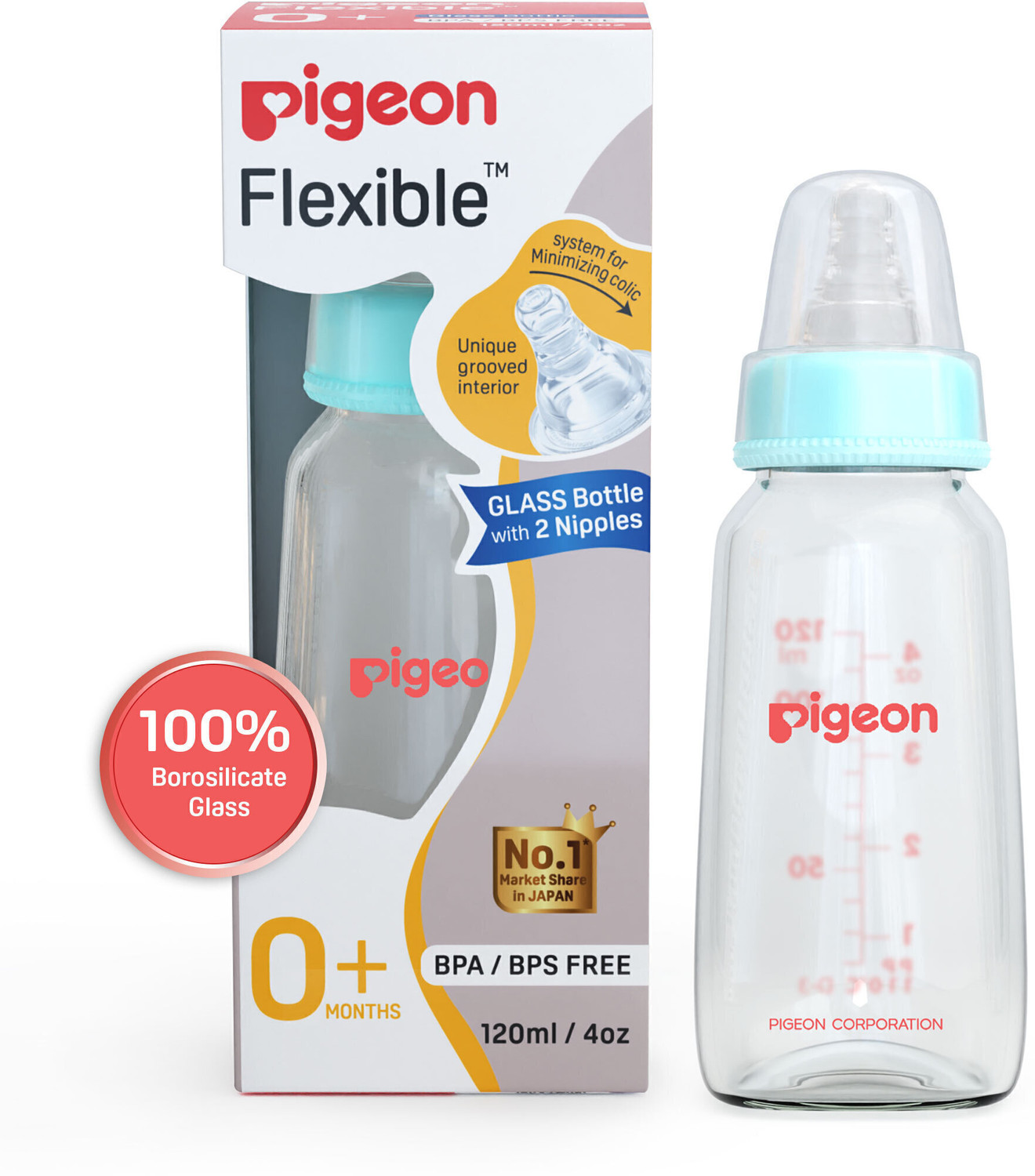 Image of Pigeon GLASS FEEDING BOTTLE 120ML - 120 ml