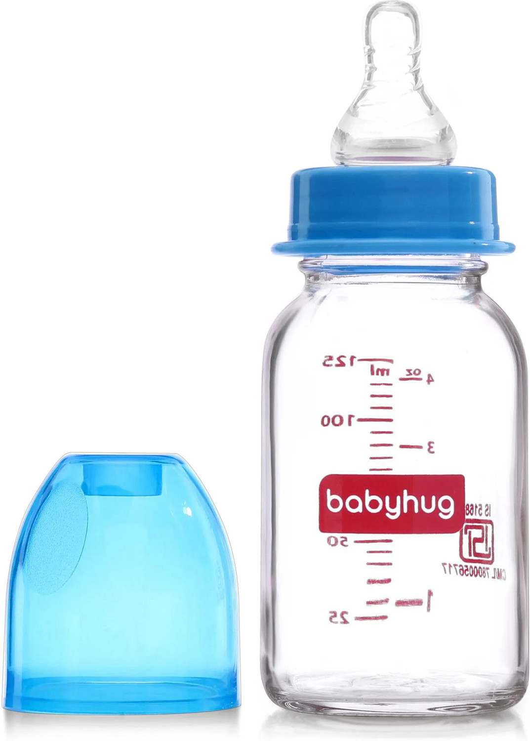 Image of babyhug Glass Baby Feeding Bottle - BPA-Free, Leak-Proof & Safe - 125 ml (Blue)