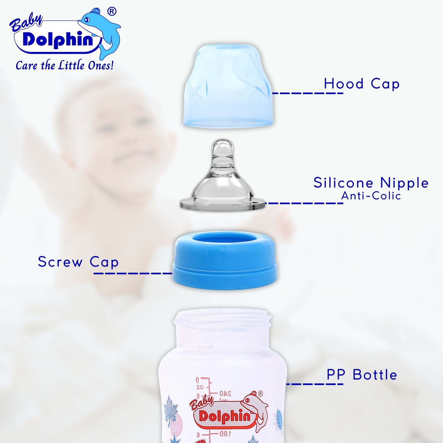 Image of Baby Dolphin Anti-Colic Natural Wide Neck Baby Feeding Bottle | Pack of 1 | BPA Free | Leaf - 250 ml