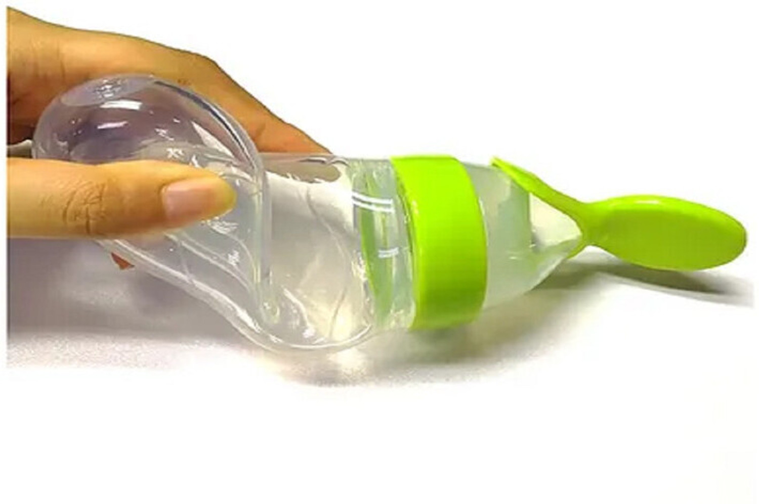 Image of Swito Mart BABY SQUEEZE FOOD FEEDER BOTTLE WITH DISPENSING SPOON BPA FREE SILICONE - 90 ml