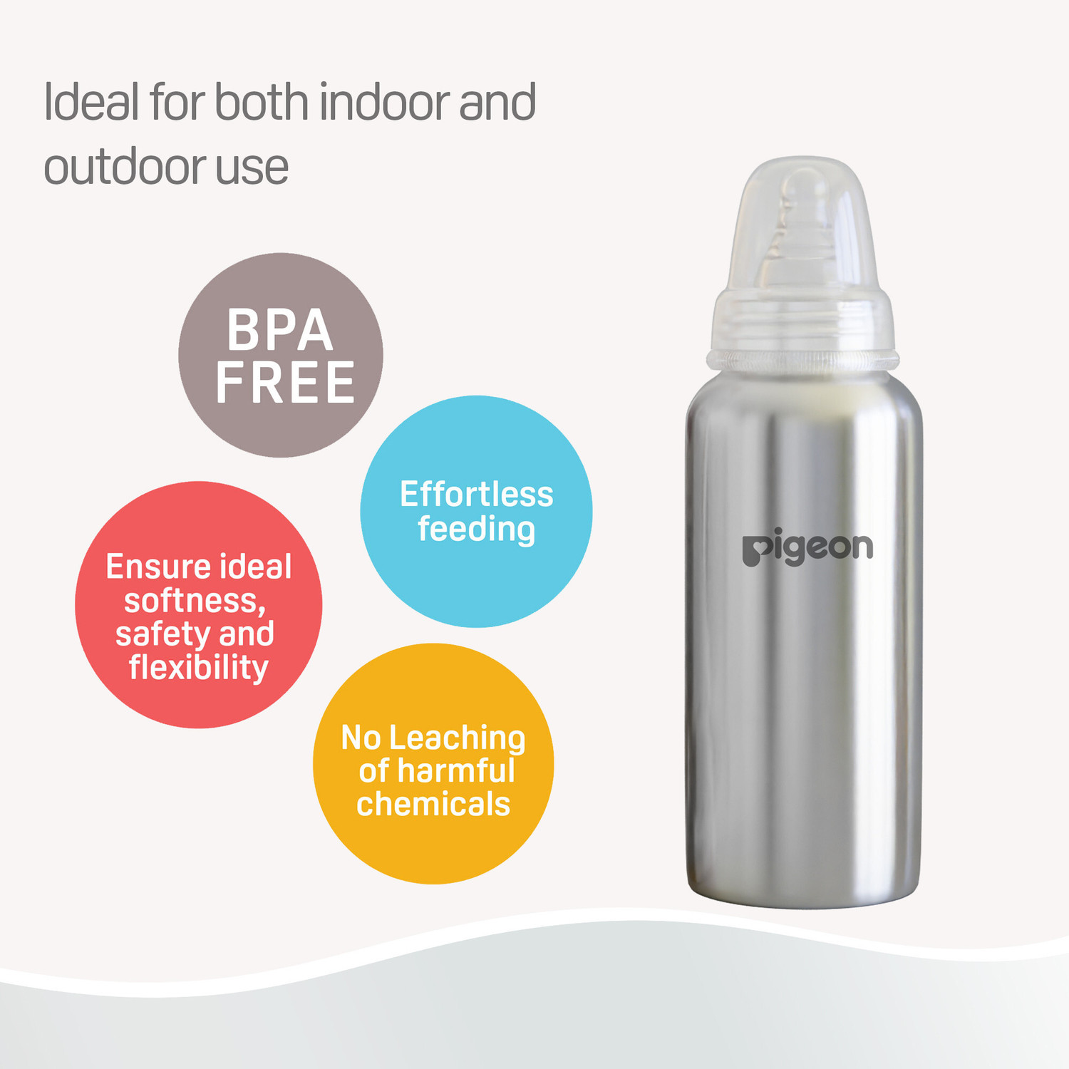 Image of Pigeon Slim Neck Steel baby feeding bottle Y size with plastic hood & cap (natural) - 240 ml