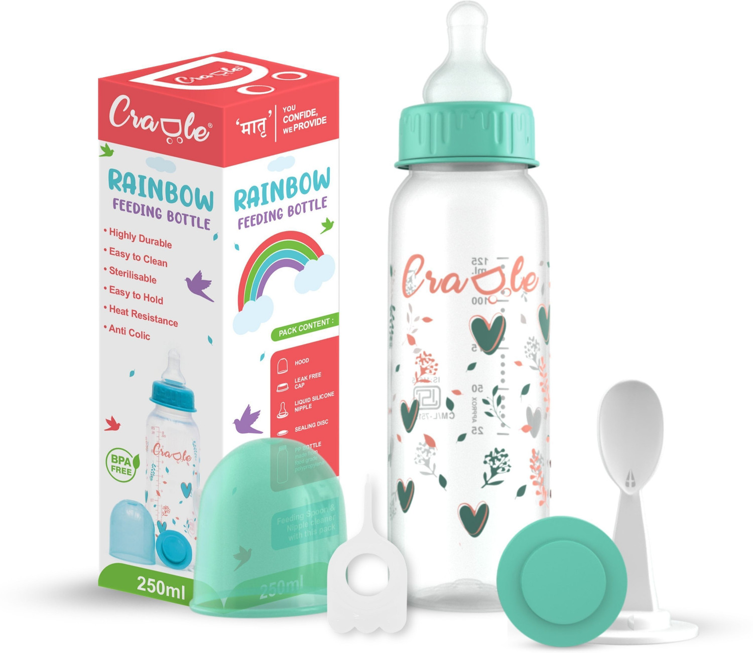 Image of Cradle Rainbow Feeding Bottle - 250 ml