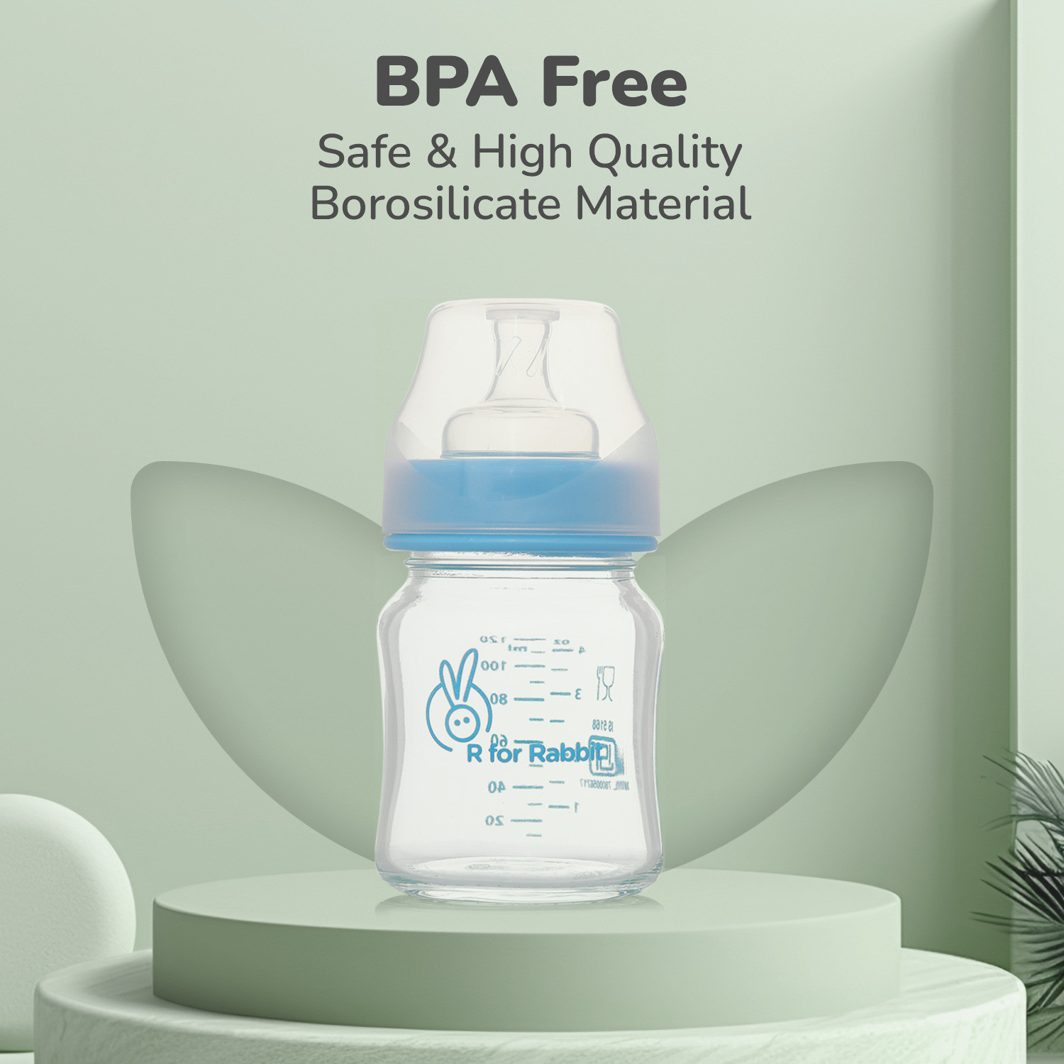 Image of R for Rabbit Anti Colic Glass Baby Feeding Bottle| Wide Neck Soft Silicone Nipple| 0+ Months| - 120 ml