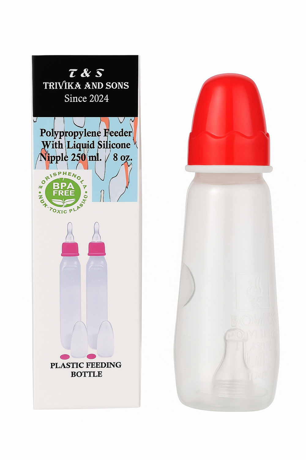 Image of Trivika And Sons Baby Feeding Bottle 250 ml Bottle with Liquid Silicone Nipple Safe & Non-Toxic - 250 ml