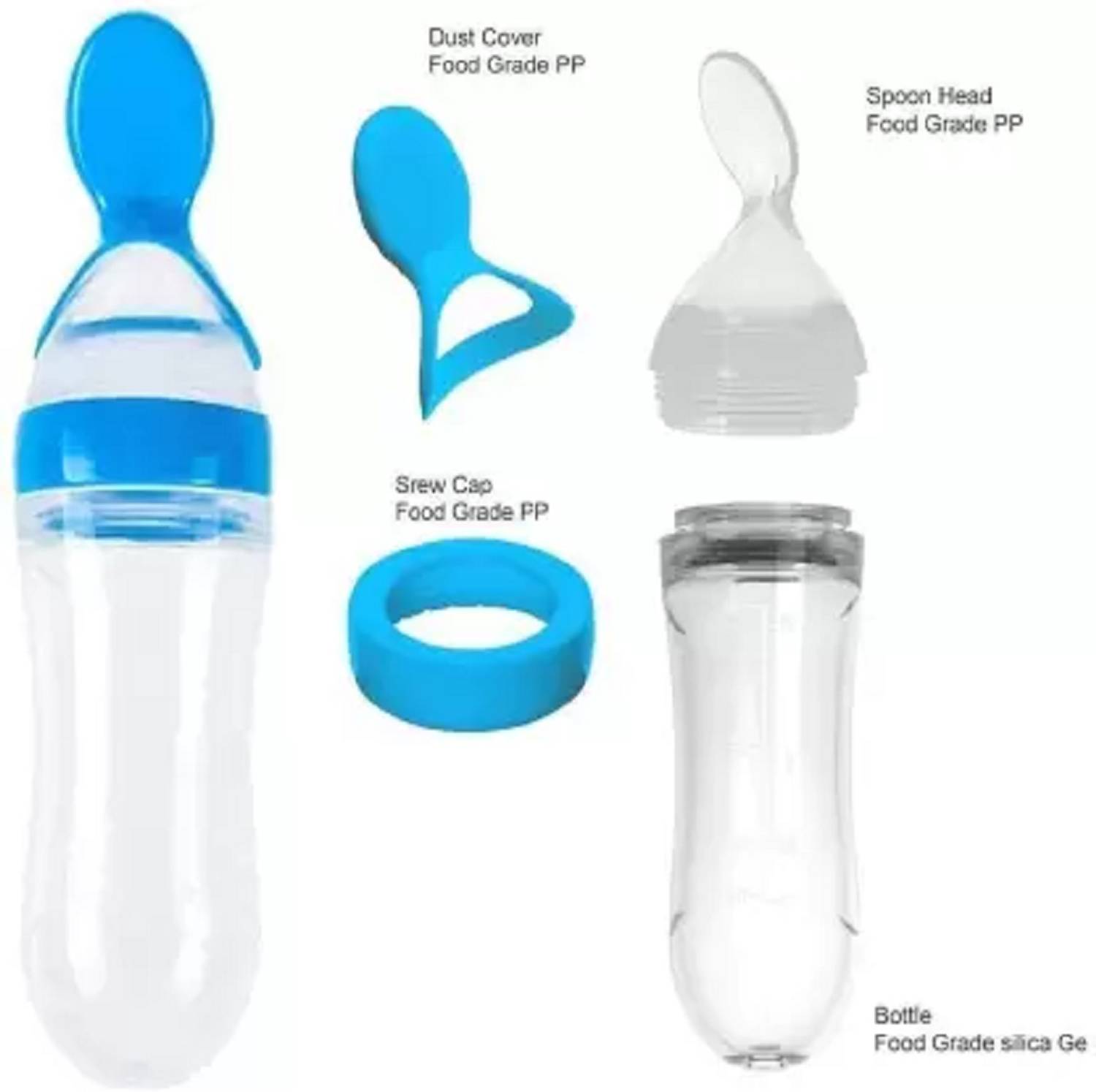 Ambiaim International BABY SQUEEZE FOOD FEEDING BOTTLE WITH DISPENSING SPOON BPA FREE SILICONE - 90 ml