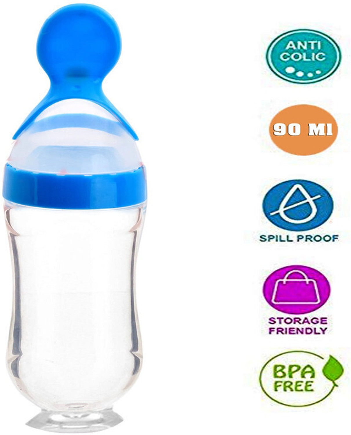 Image of Swito Mart BABY SQUEEZE FOOD FEEDER BOTTLE WITH DISPENSING SPOON BPA FREE SILICONE - 90 ml