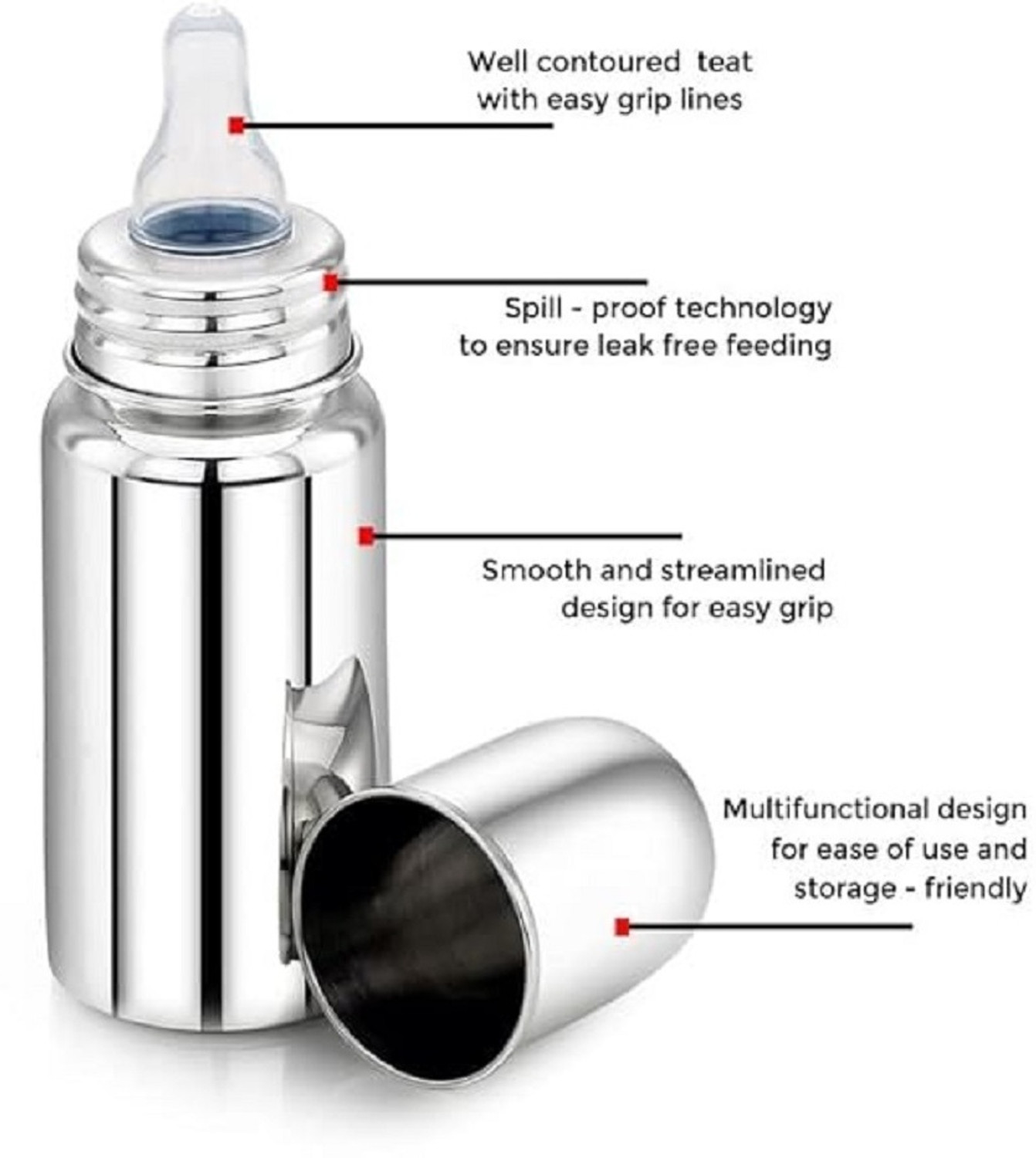 Image of Kids Globe Baby stainless steel milk feeding bottle with cover and brush - 240 ml