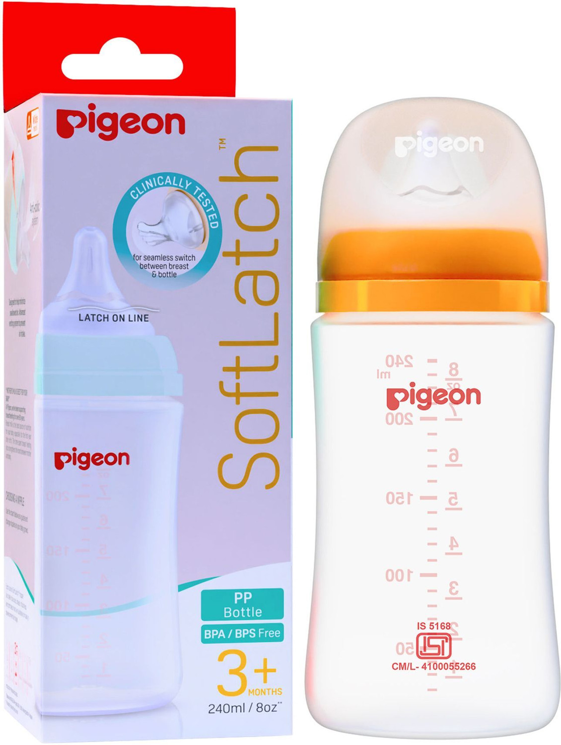 Image of Pigeon Wide Neck 3 PP baby feeding bottle plus type nipple - 240 ml