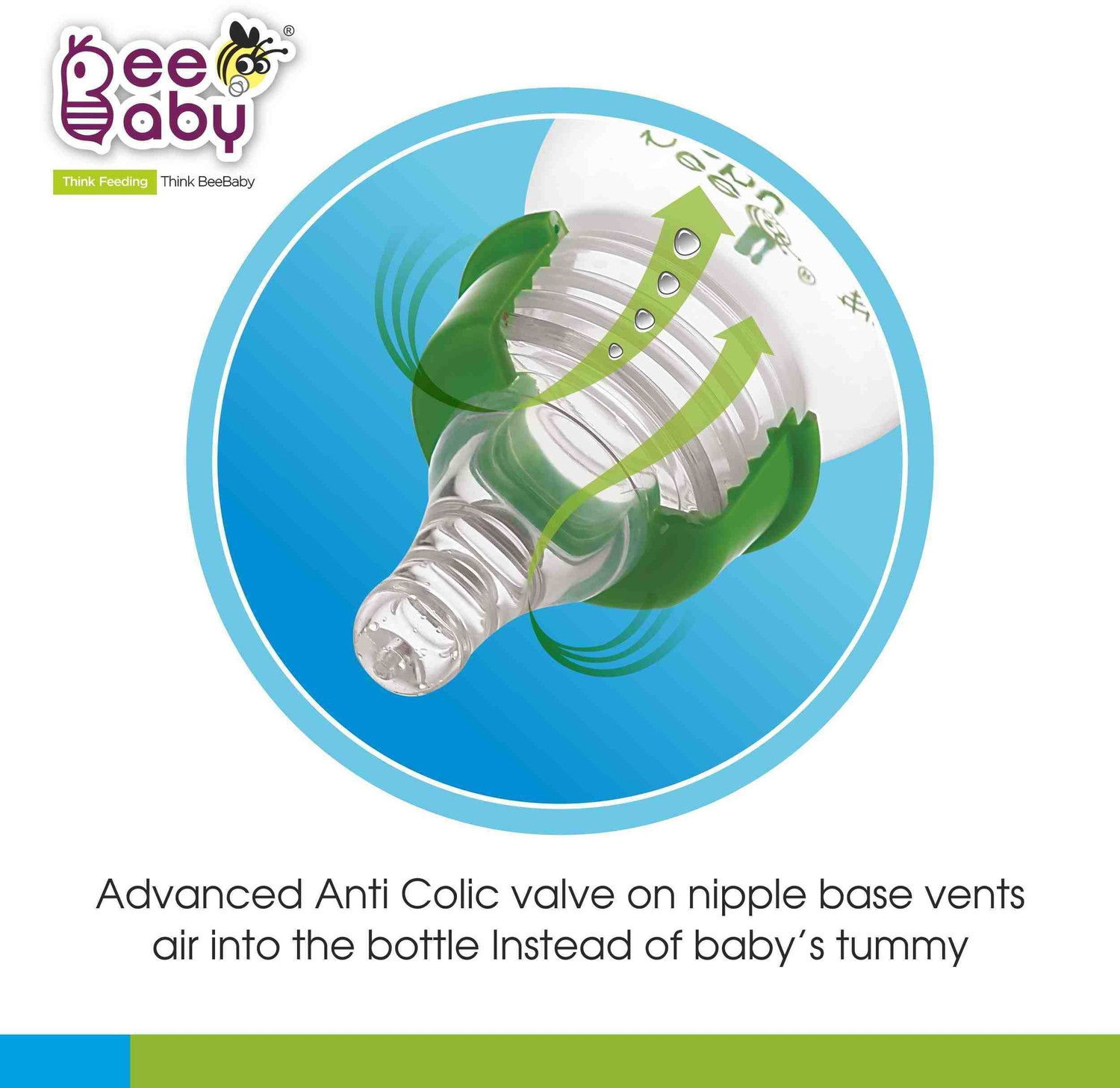 Image of Beebaby Basic Slim Neck Baby Feeding Bottle with Anti-Colic Nipple, BPA FREE, 4M+, Green - 125 ml