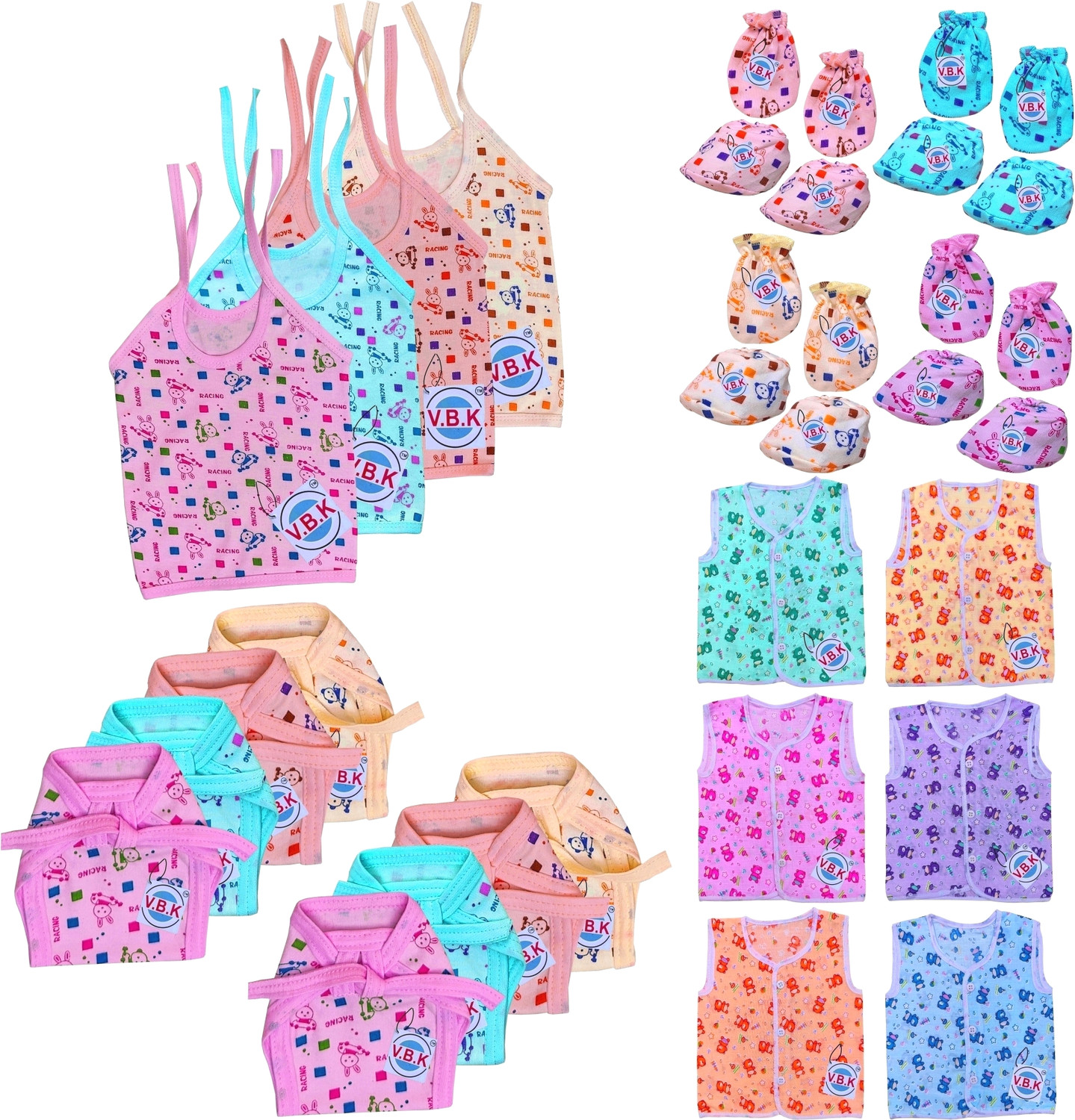 Image of V.B.K New Born Baby Cloth Set Combo With Jabla,Nappy and Mitten Booties, 0-6 Months