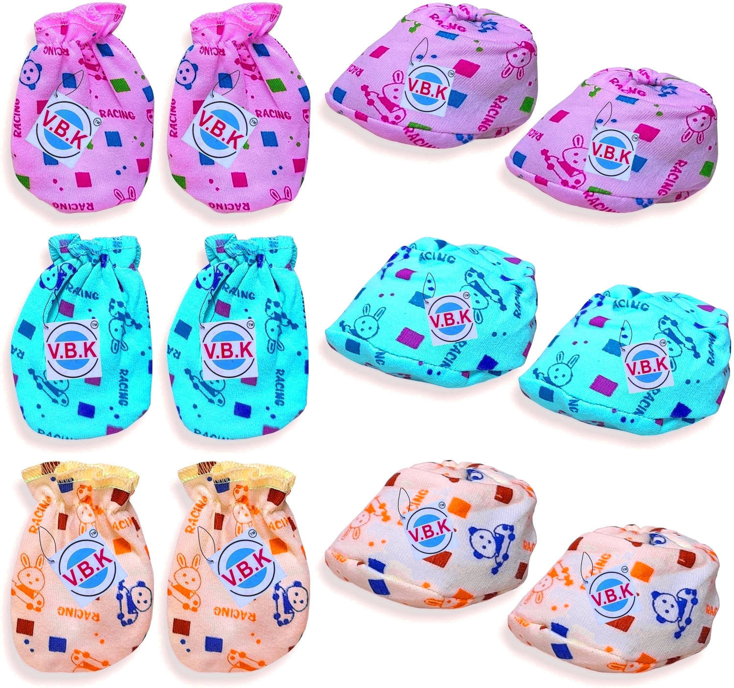 Image of V.B.K Baby Mittens and Booties Set, Pack Of 3, 0 to 6 Month, Hosiery Fabric
