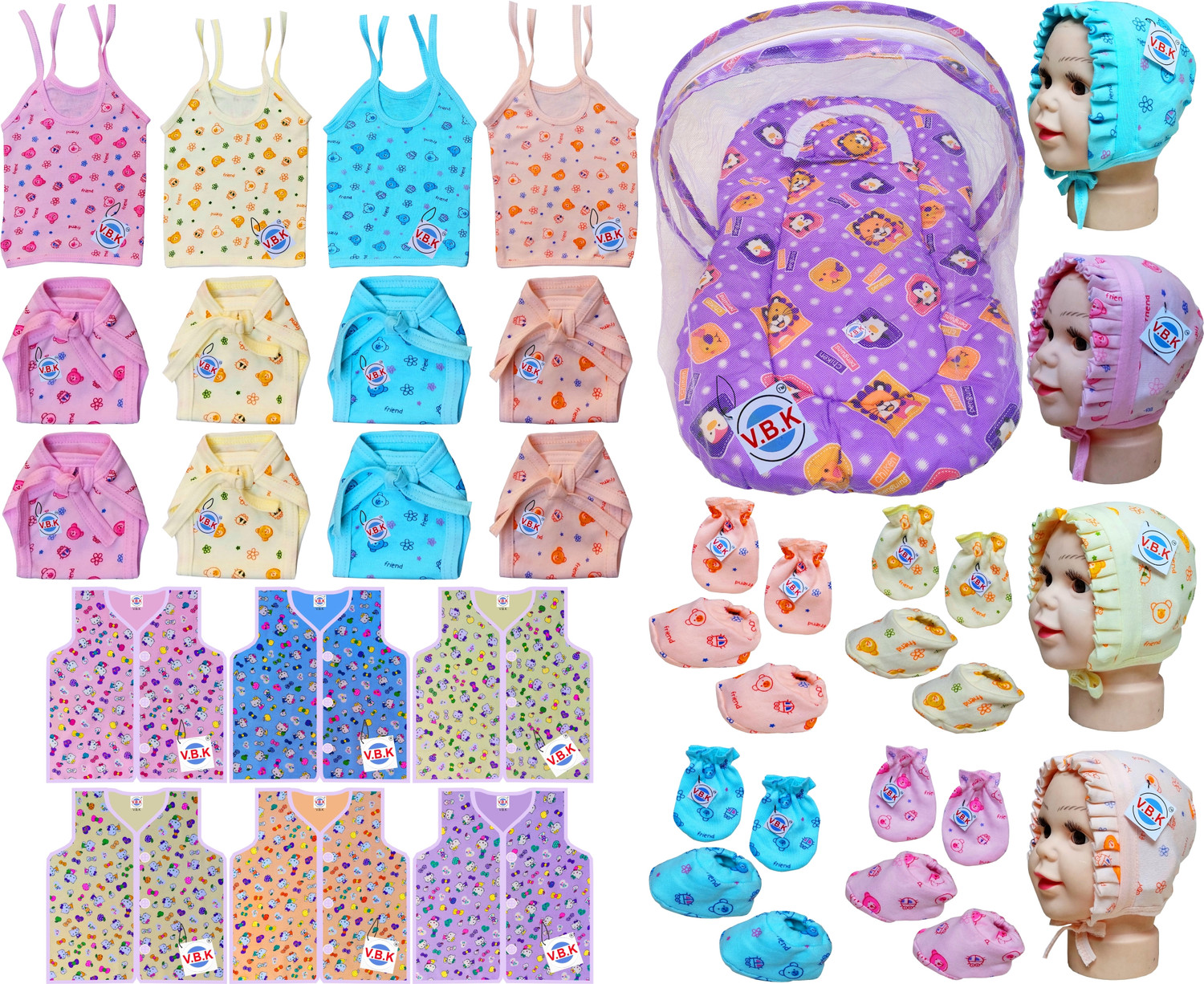 Image of V.B.K Baby Clothes Combo Set /Baby Gift Set With 27 Items,0 to 6 Months, Hosiery Fabric