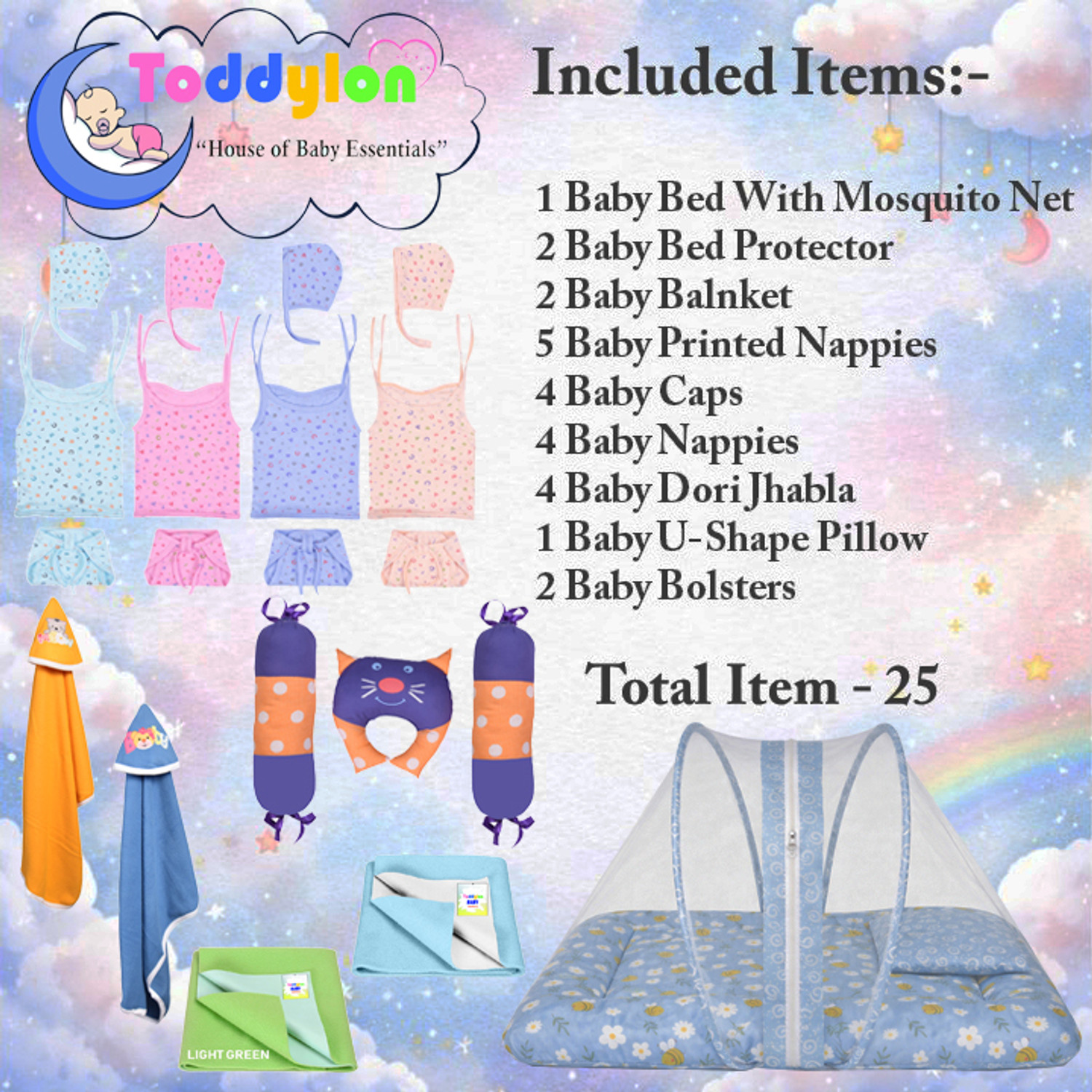 Image of Toddylon New Born Baby Boys & Baby Girls 25 Items in 1 Combo Pack (0-6 Month)