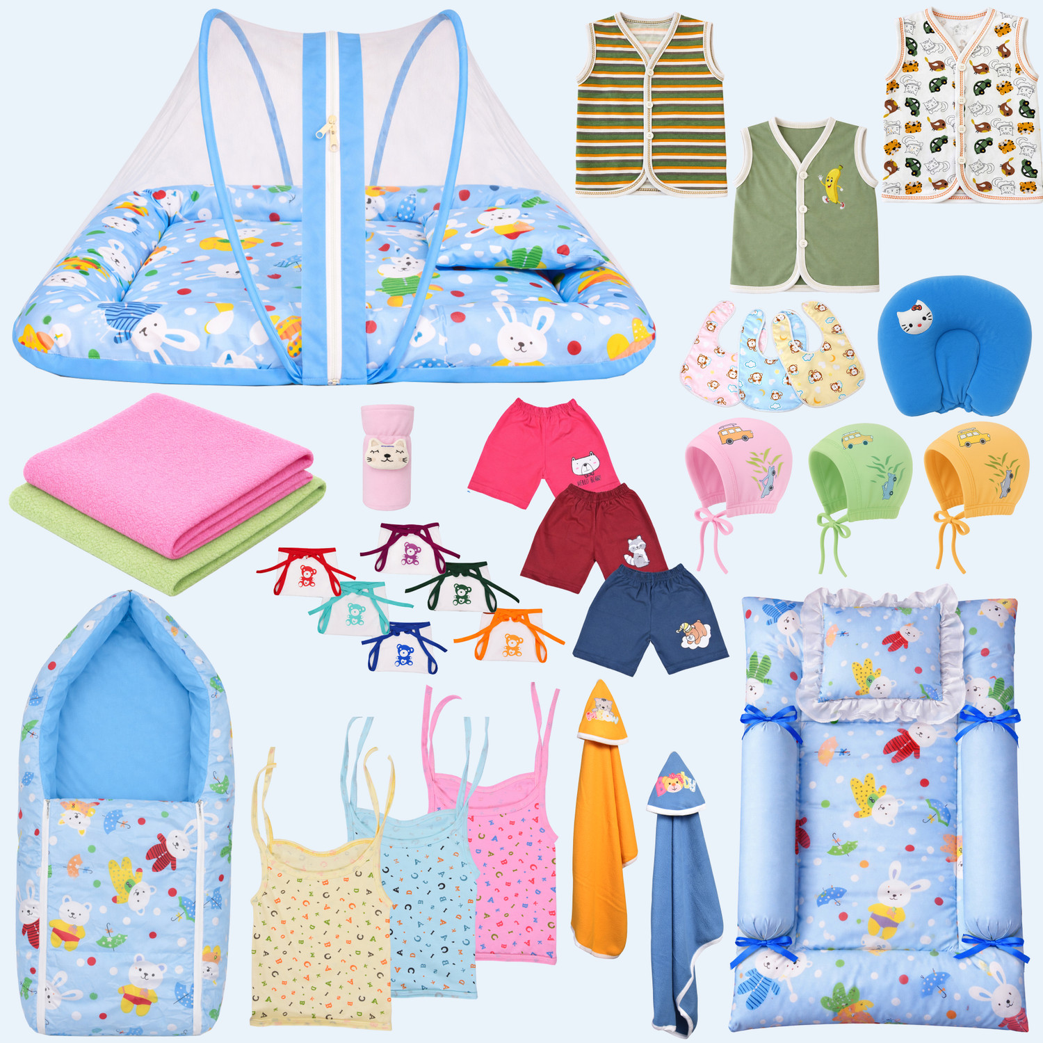 Image of Toddylon Baby Summer Combo Set with Mosquito Net, Clothes & Essentials Kit for Newborn