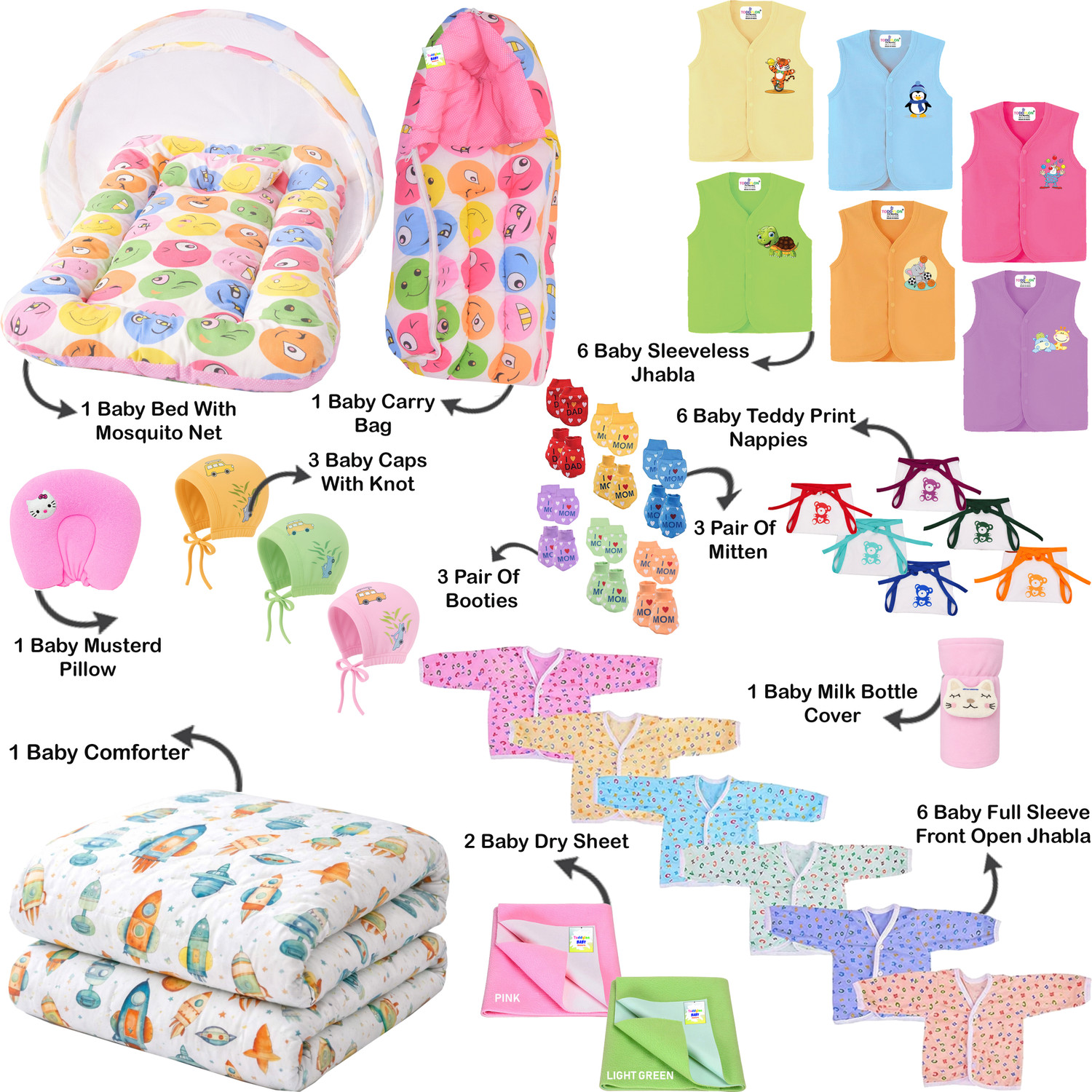 Image of Toddylon New Born Baby 40 Items In 1 Combo Pack (0-6 Month)
