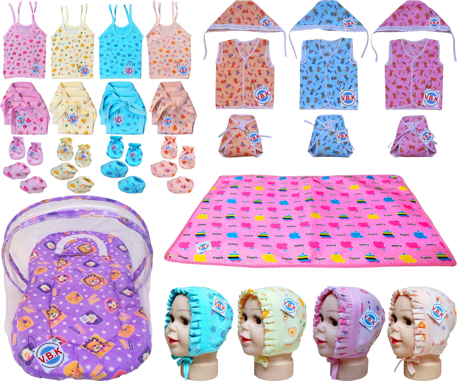Image of V.B.K Baby Clothes / Baby Gift Set With Bedding Set With Mosquito Net, 0 to 6 Months