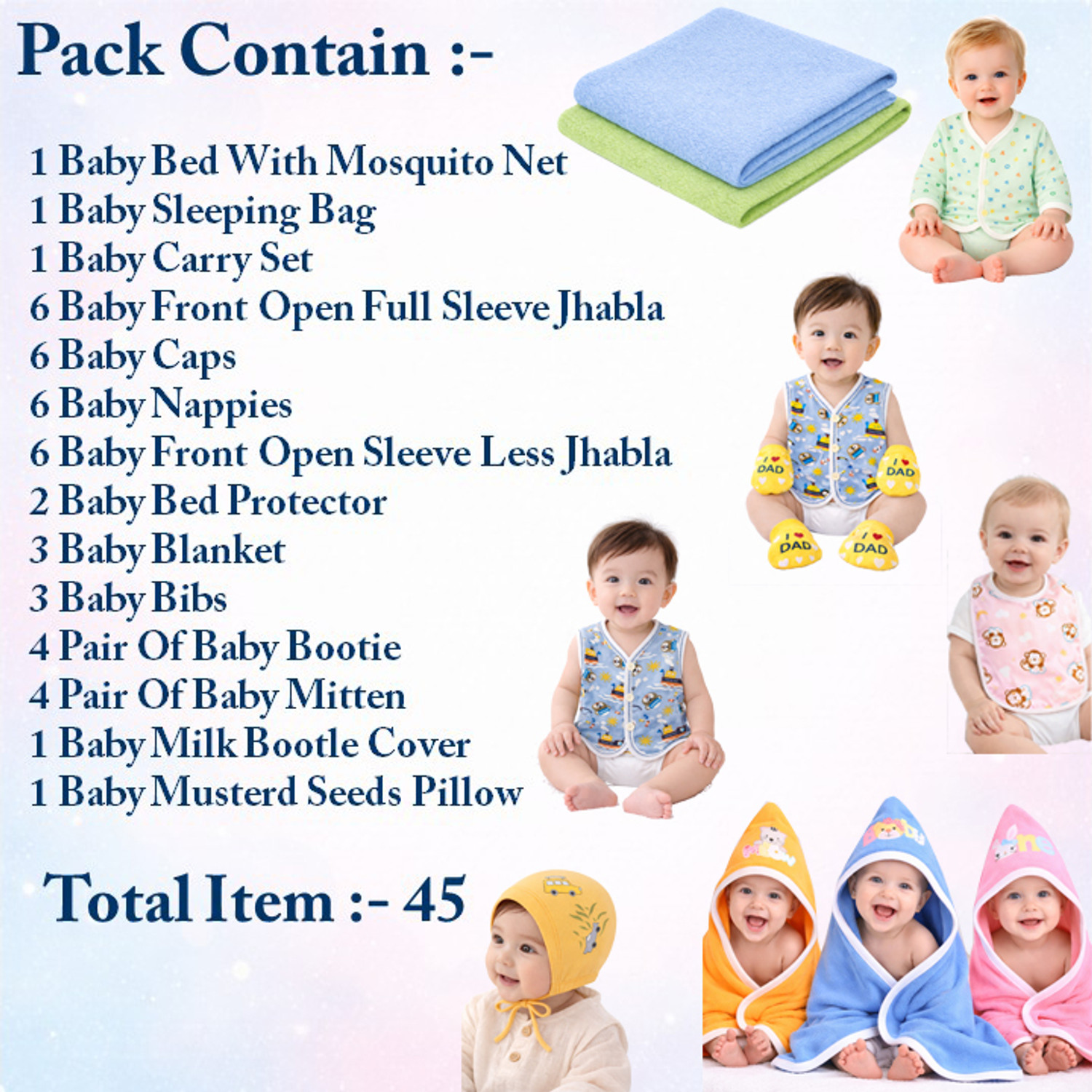 Image of Toddylon New Born Welcome Baby kit 45 Item In 1 Combo Pack