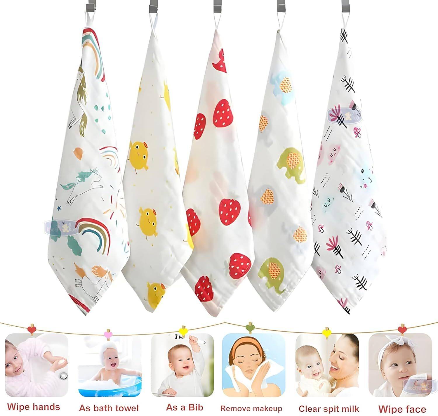 Bigbought Muslin Wash Cloth Organic Cotton Face Towel Handkerchief pack of 5