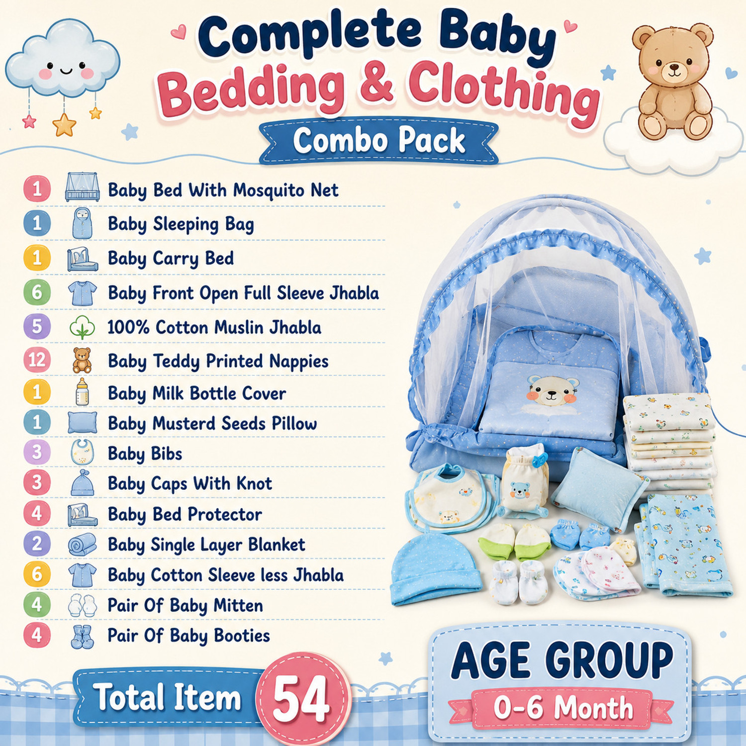 Image of Kwitchy New Born Baby Boys & Baby Girls Bedding or Clothing Set Combo Pack