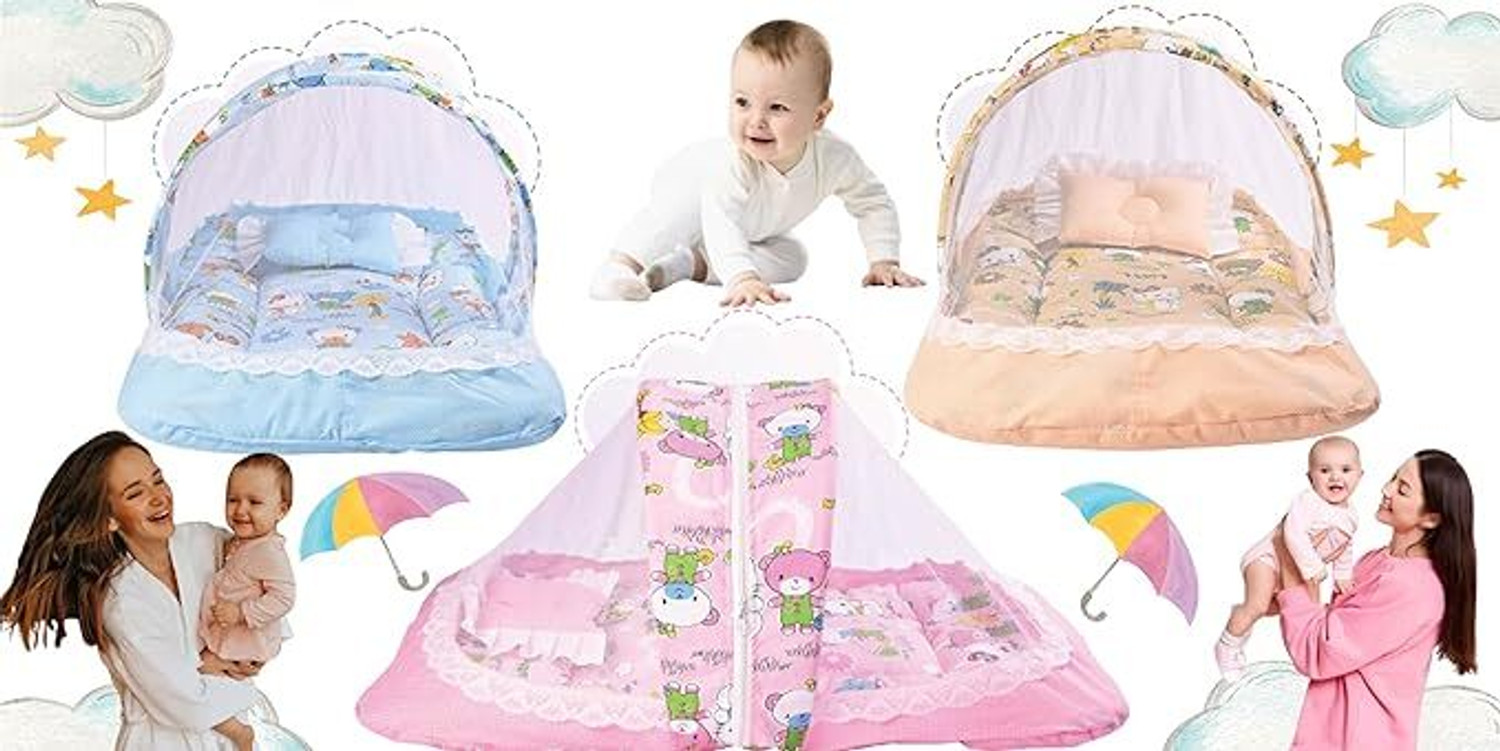 Image of Kwitchy New Born Baby Mosquito Net Bed with Cushioned Pillow