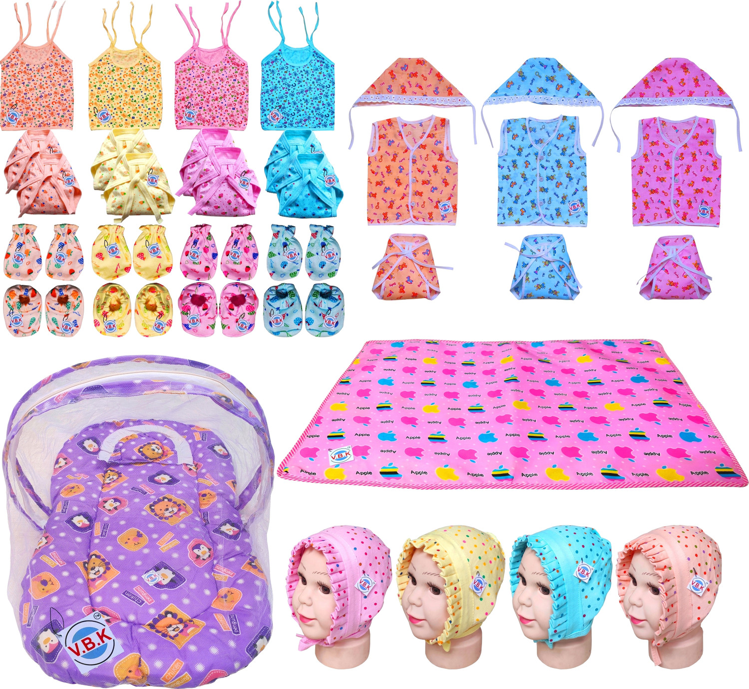 Image of V.B.K Baby Clothes / Baby Gift Set With Bedding Set With Mosquito Net, 0 to 6 Months
