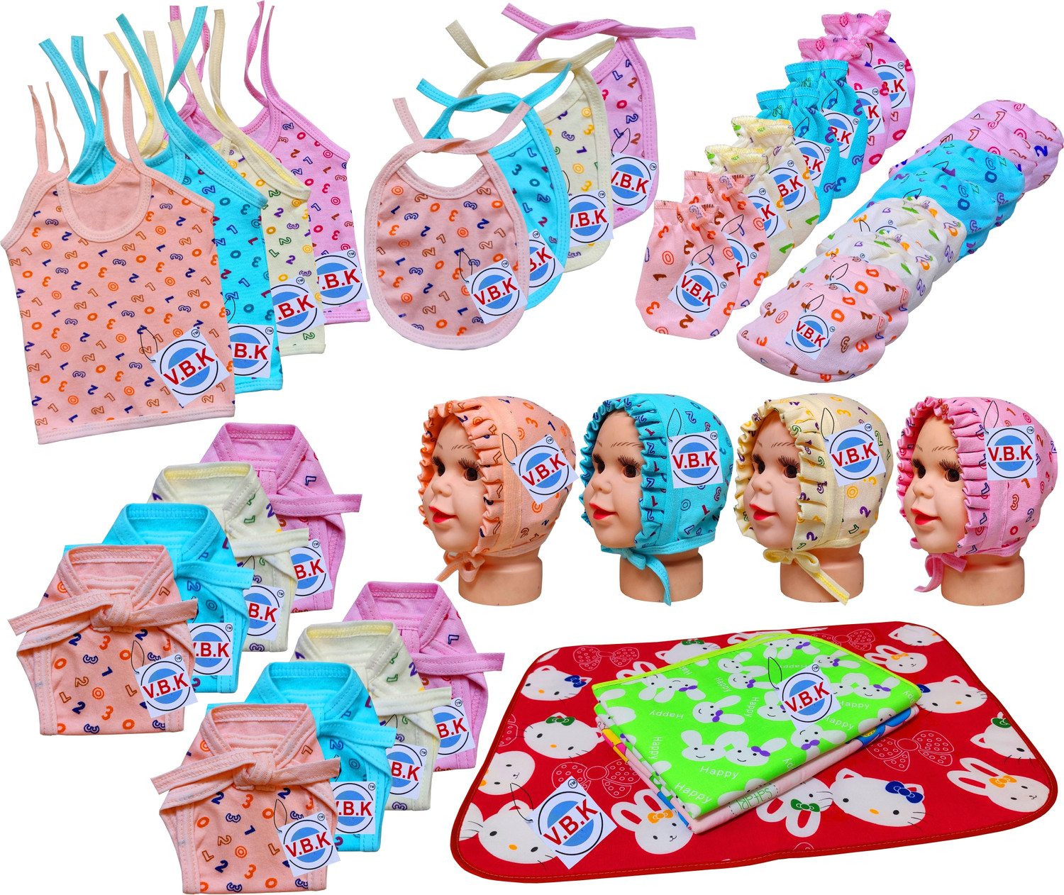 Image of V.B.K Baby Gift Set Jabla,Nappy,Mitten Booties,Cap,Mattress and Bibs, 0-6 Months
