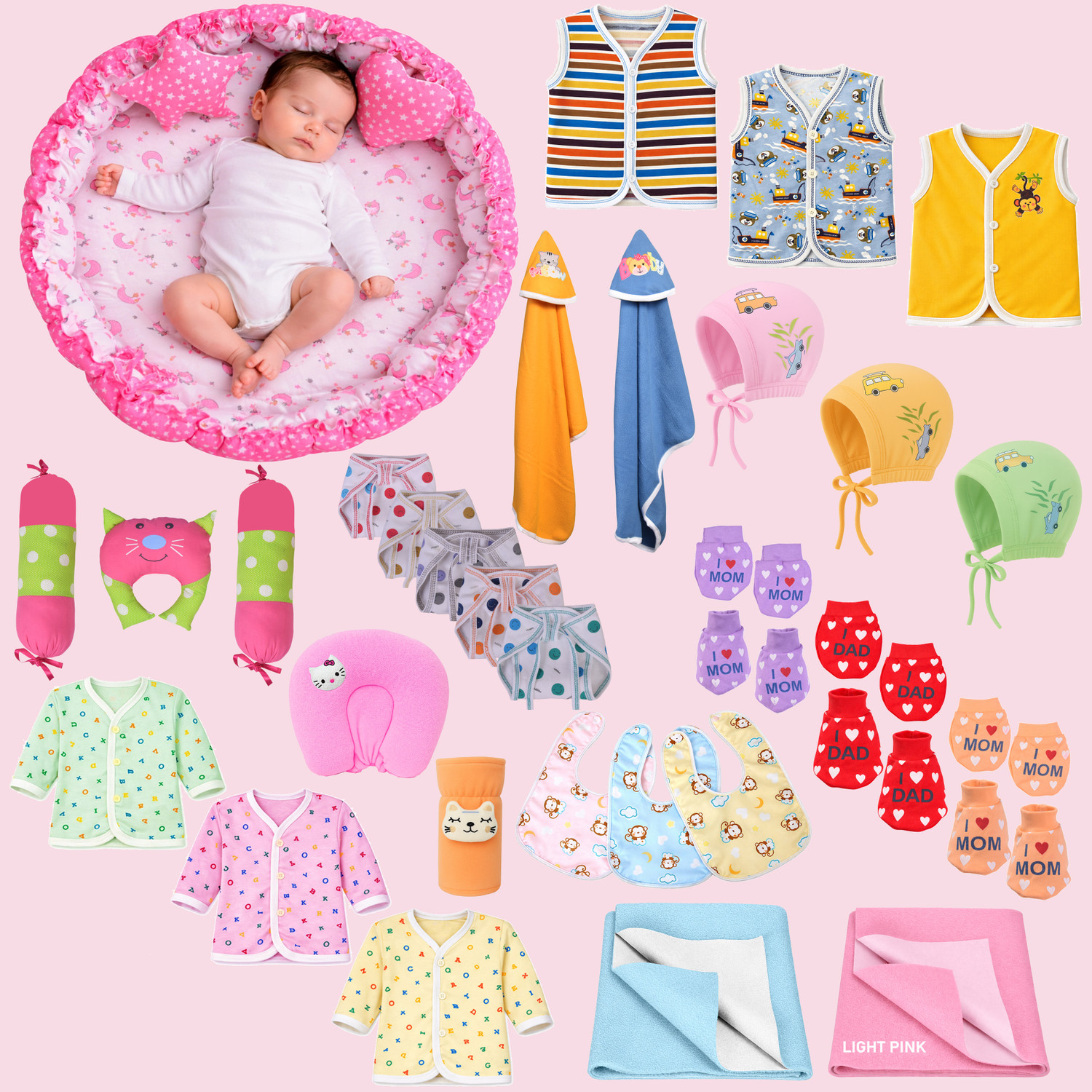 Image of Toddylon New Born Baby Reversible Bed & Daily Essential Items Combo (0-6 Month)