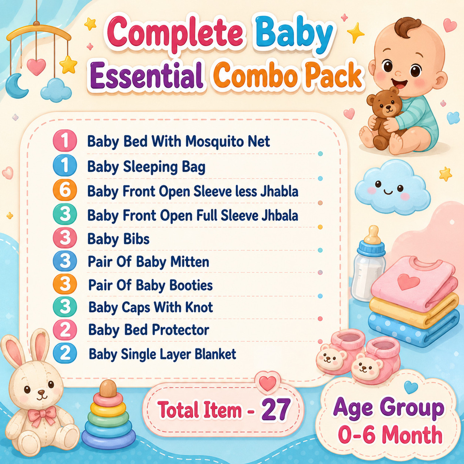 Image of Toddylon New Born Baby Boys & Baby Girls Daily Item Needs Combo Pack