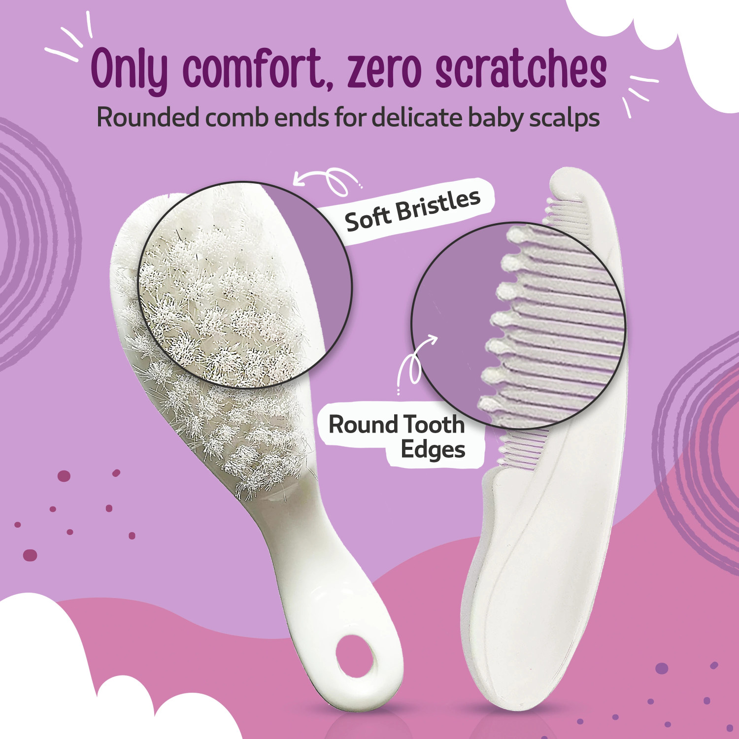 Image of LuvLap Elegant Baby Comb & Brush Set with Soft bristles, Grooming Set, 0M+,