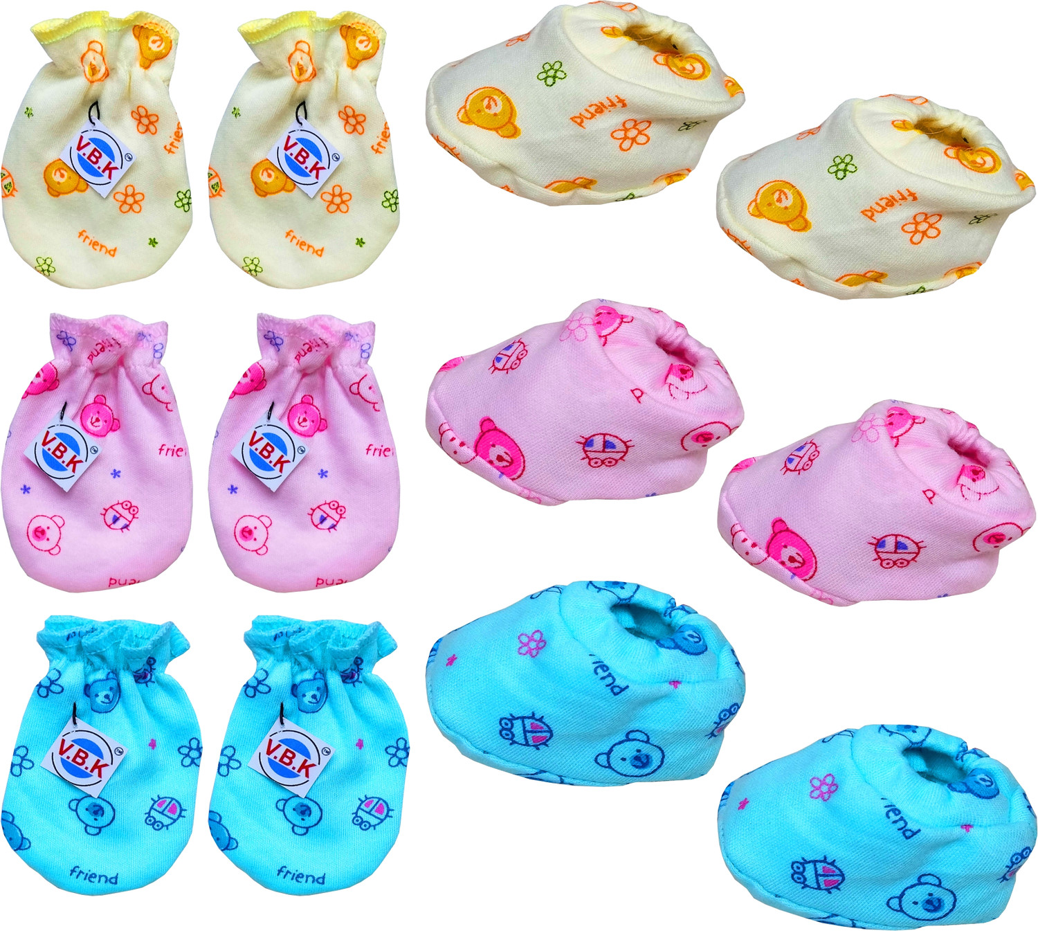 Image of V.B.K Baby Mittens and Booties Set, Pack Of 4, 0 to 6 Month, Hosiery Fabric