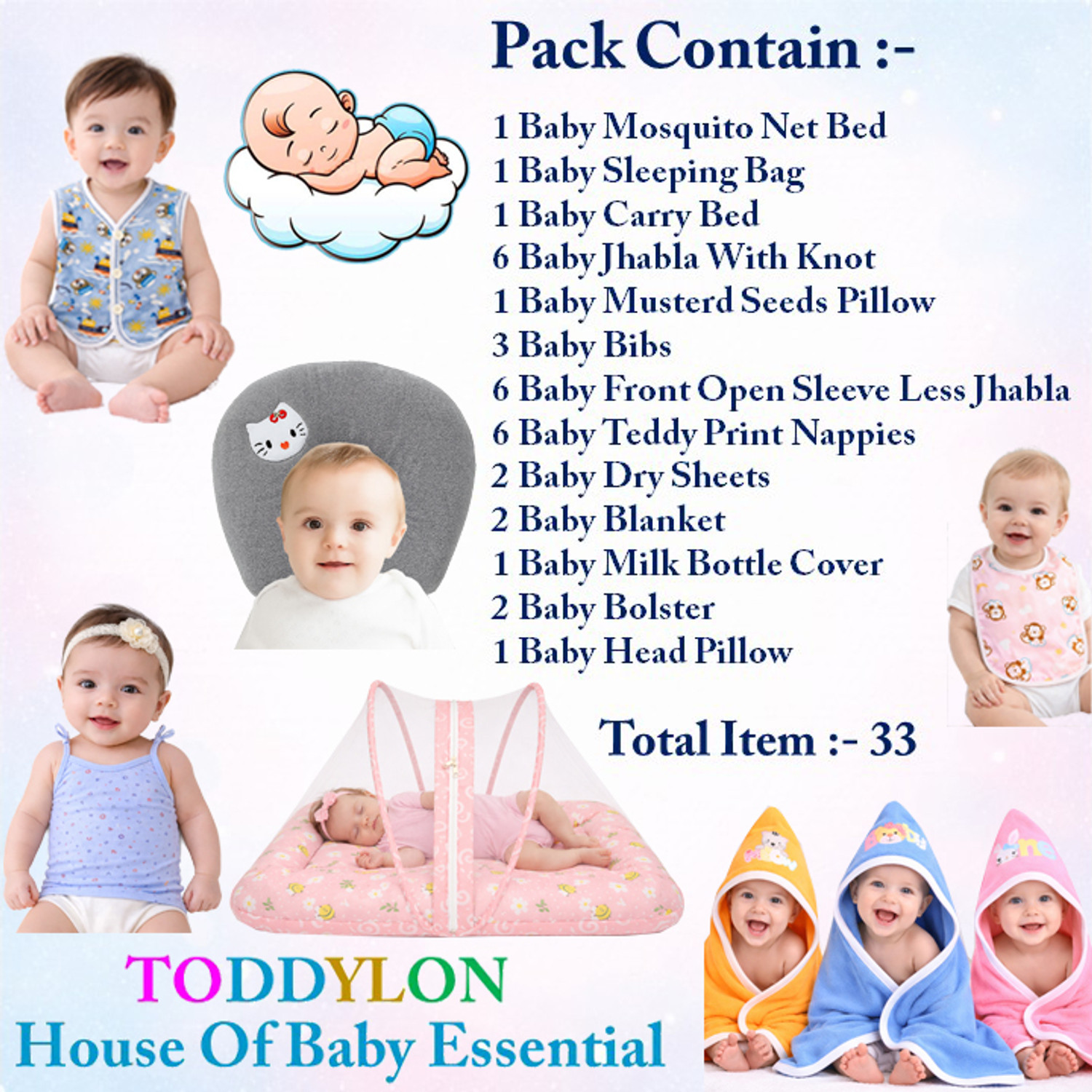 Image of Toddylon New Born Baby Unisex Daily Essential Combo Pack(0-6 Month)