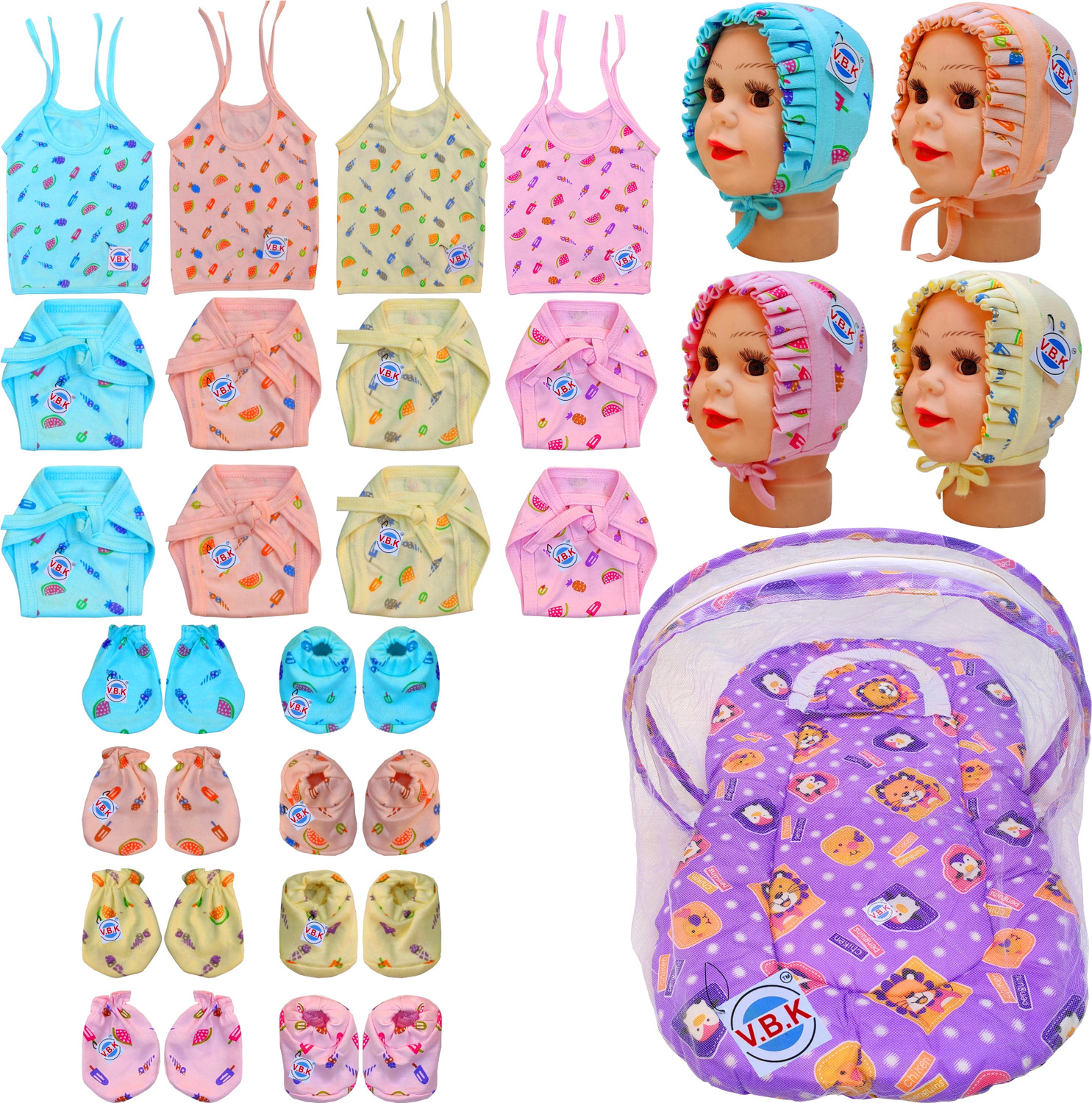 Image of V.B.K Baby Clothes Combo Set /Baby Gift Set With 21 Items,0 to 6 Months, Hosiery Fabric