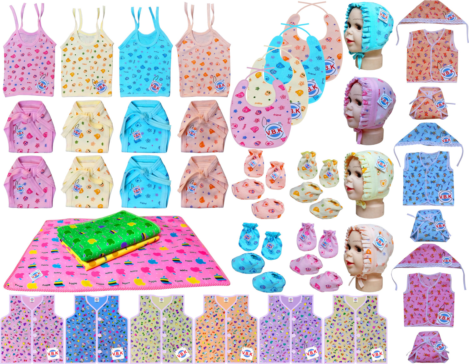 Image of V.B.K Baby Clothes Set With Jabla, Mitten Booties, Nappy and Cap, 0 to 6 Months