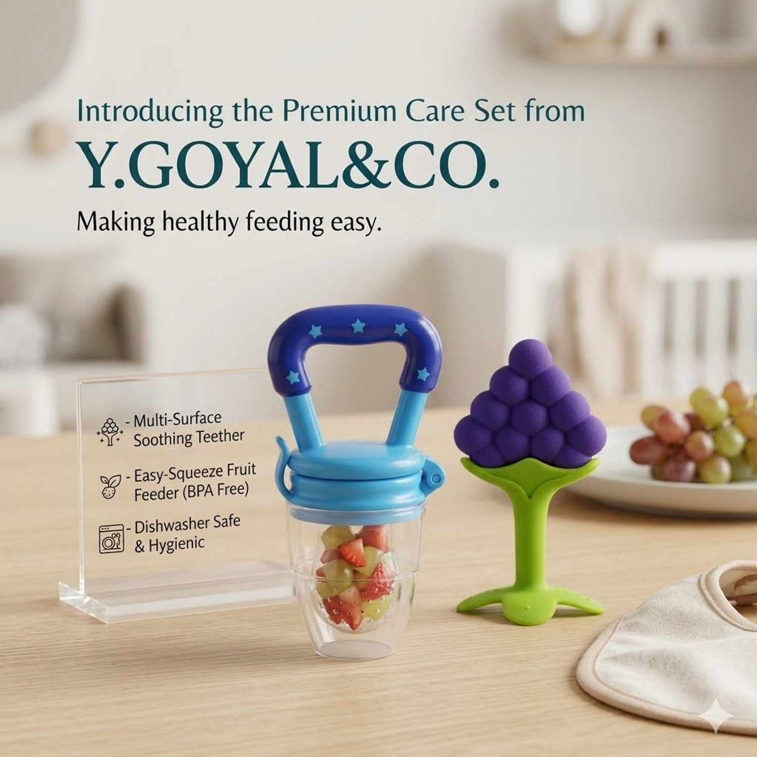 Image of Y.GOYAL&CO. Premium Baby Feeding Combo - Feeder Bottle, Spoon Bottle, Nibbler & Brush Set