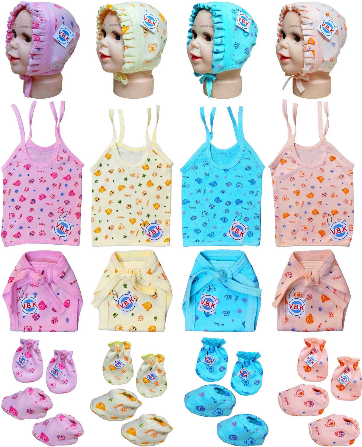 Image of V.B.K New Born Cloth With Jabla,Nappy,Mitten and Booties and Caps,0-6 Month,Hosiery
