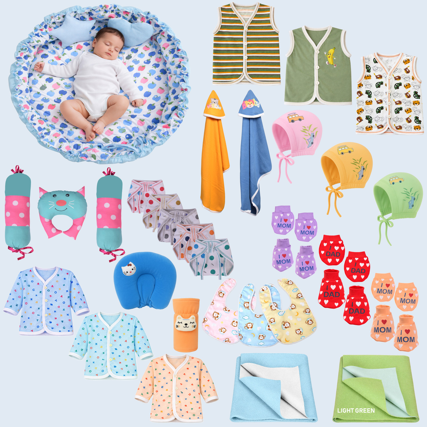 Image of Toddylon New Born Baby Reversible Bed & Daily Essential Items Combo (0-6 Month)