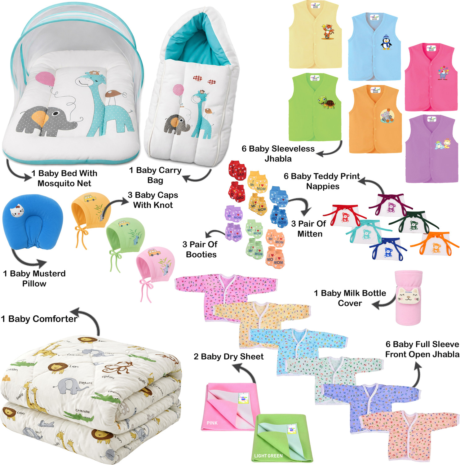 Image of Toddylon New Born Baby 40 Items In 1 Combo Pack (0-6 Month)