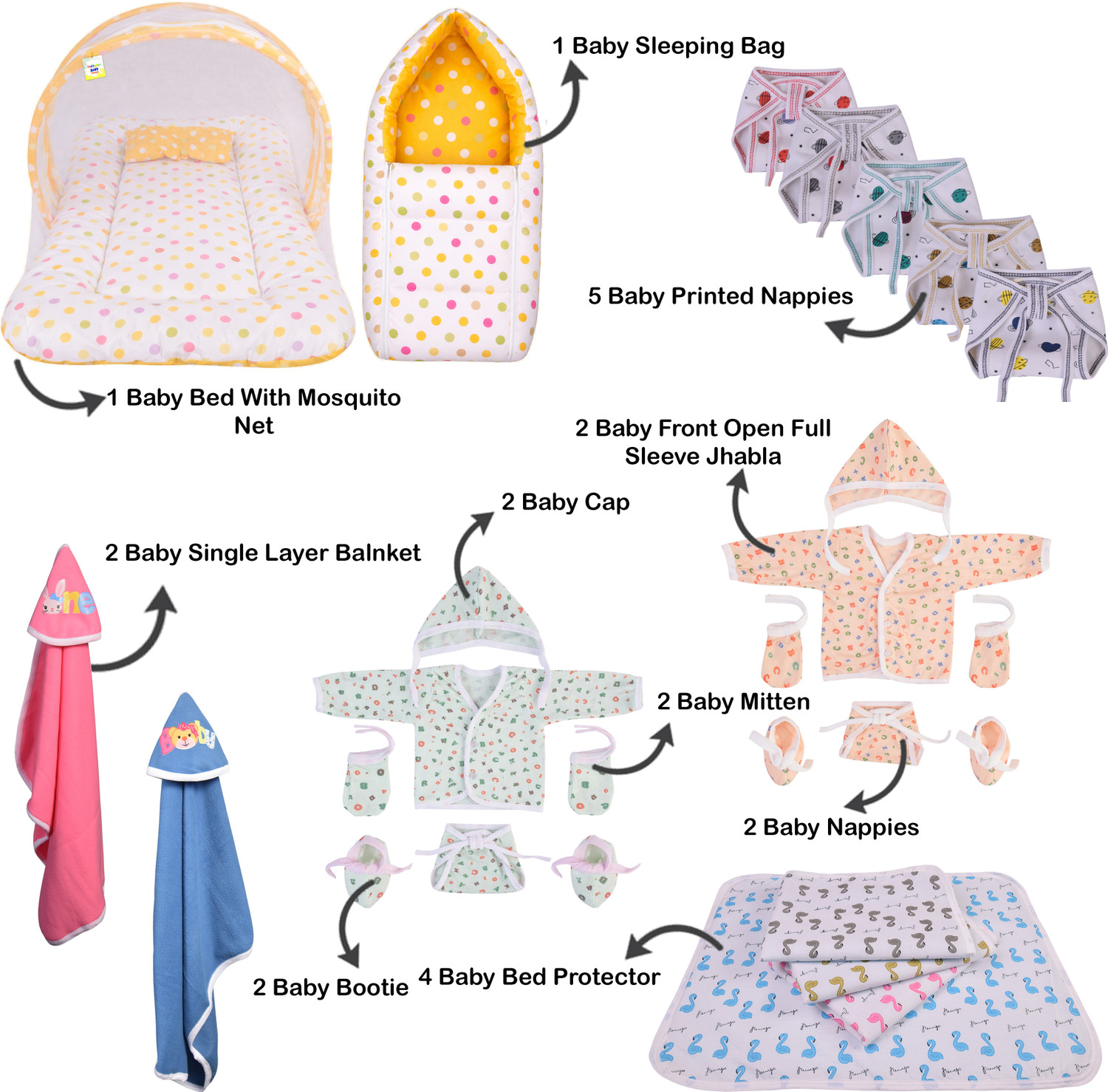 Image of Toddylon New Born Baby Daily Essential Bedding & Clothing 47 Item Combo Pack(0-6 Month)