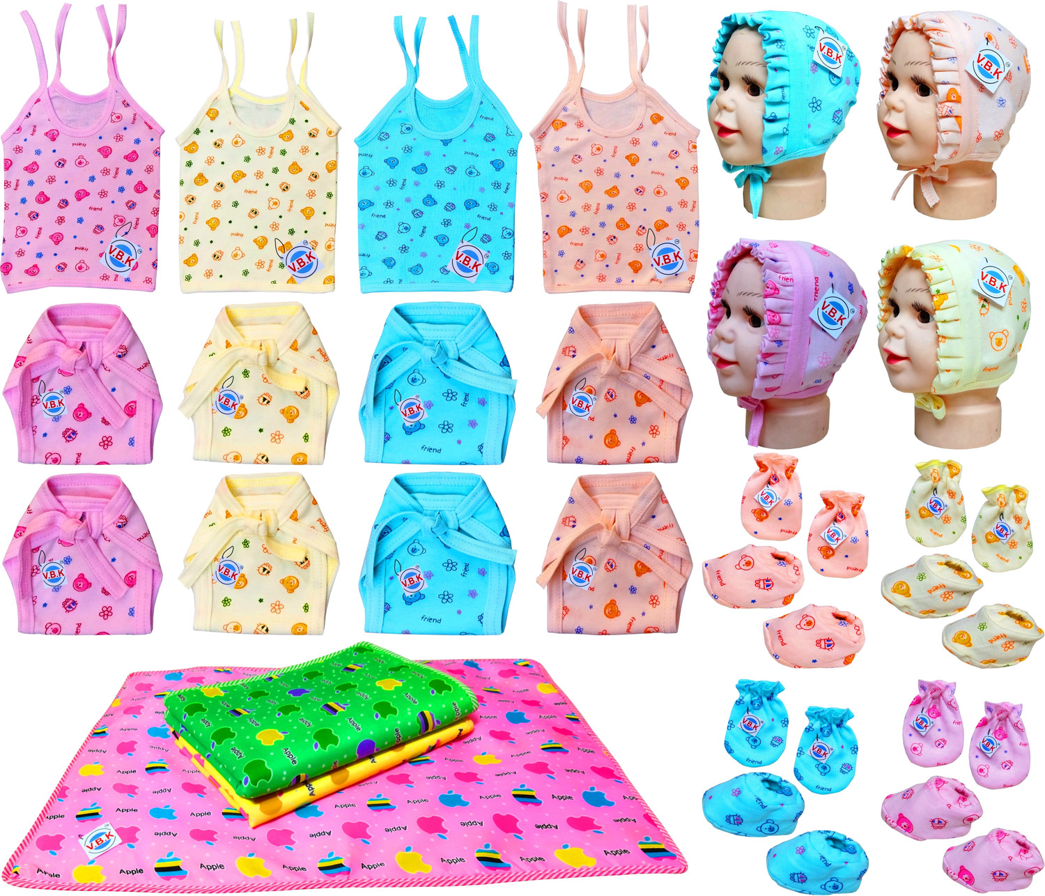Image of V.B.K Baby Clothes With Jabla,Nappy, Mitten Booties and Cap and Mattress,0 to 6 Months