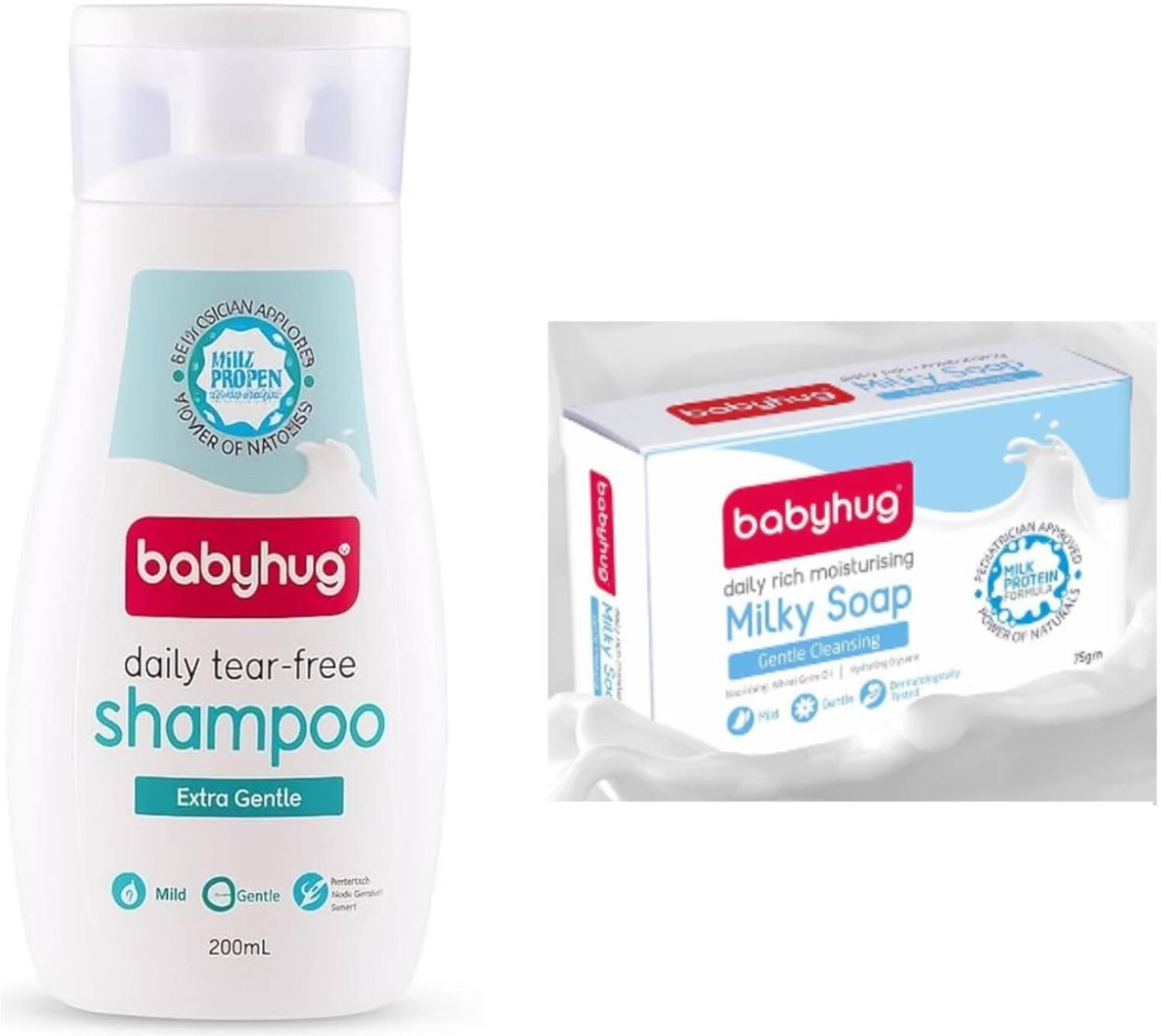 babyhug Milk Protein Formula Daily Tear Fee SHAMPOO 200ml, Milky Soap 75g