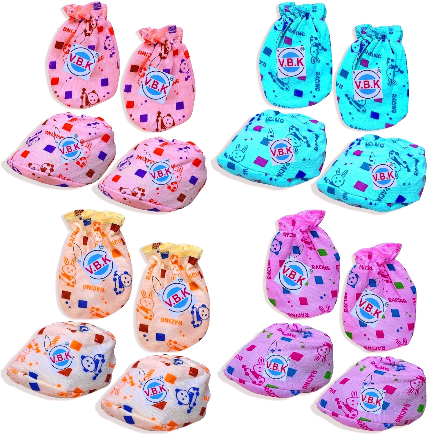 Image of V.B.K Baby Mittens and Booties Set, Pack Of 4, 0 to 6 Month, Hosiery Fabric