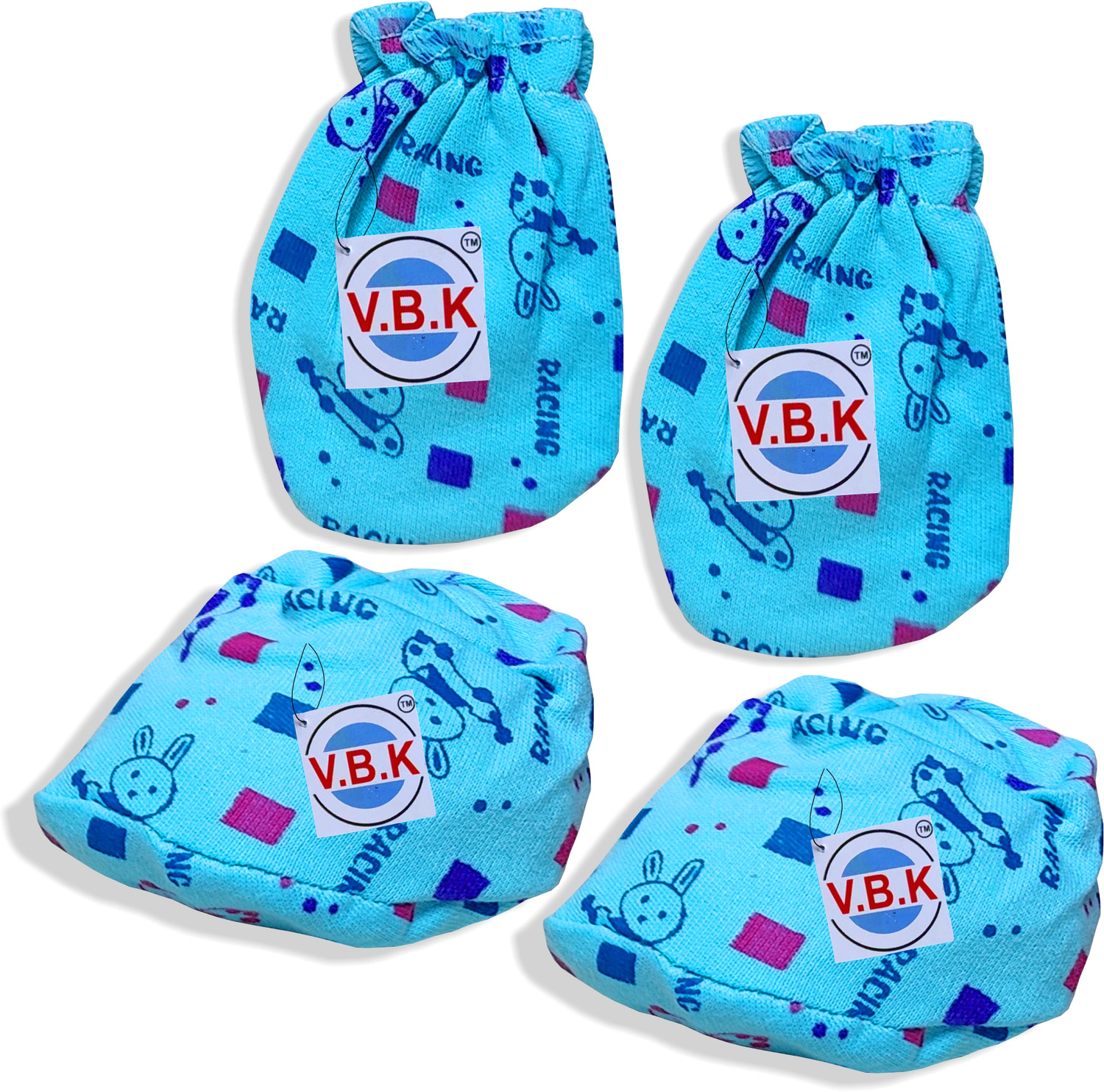 Image of V.B.K Baby Mittens and Booties Set, Pack Of 3, 0 to 6 Month, Hosiery Fabric