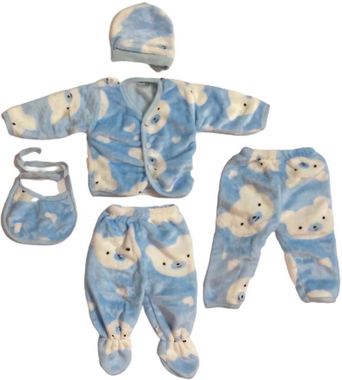 The Cheeky Kidzz Baby Premium Newborn Essential Velvet Quilted 5 Pieces Baby Suit Bib Cap Set